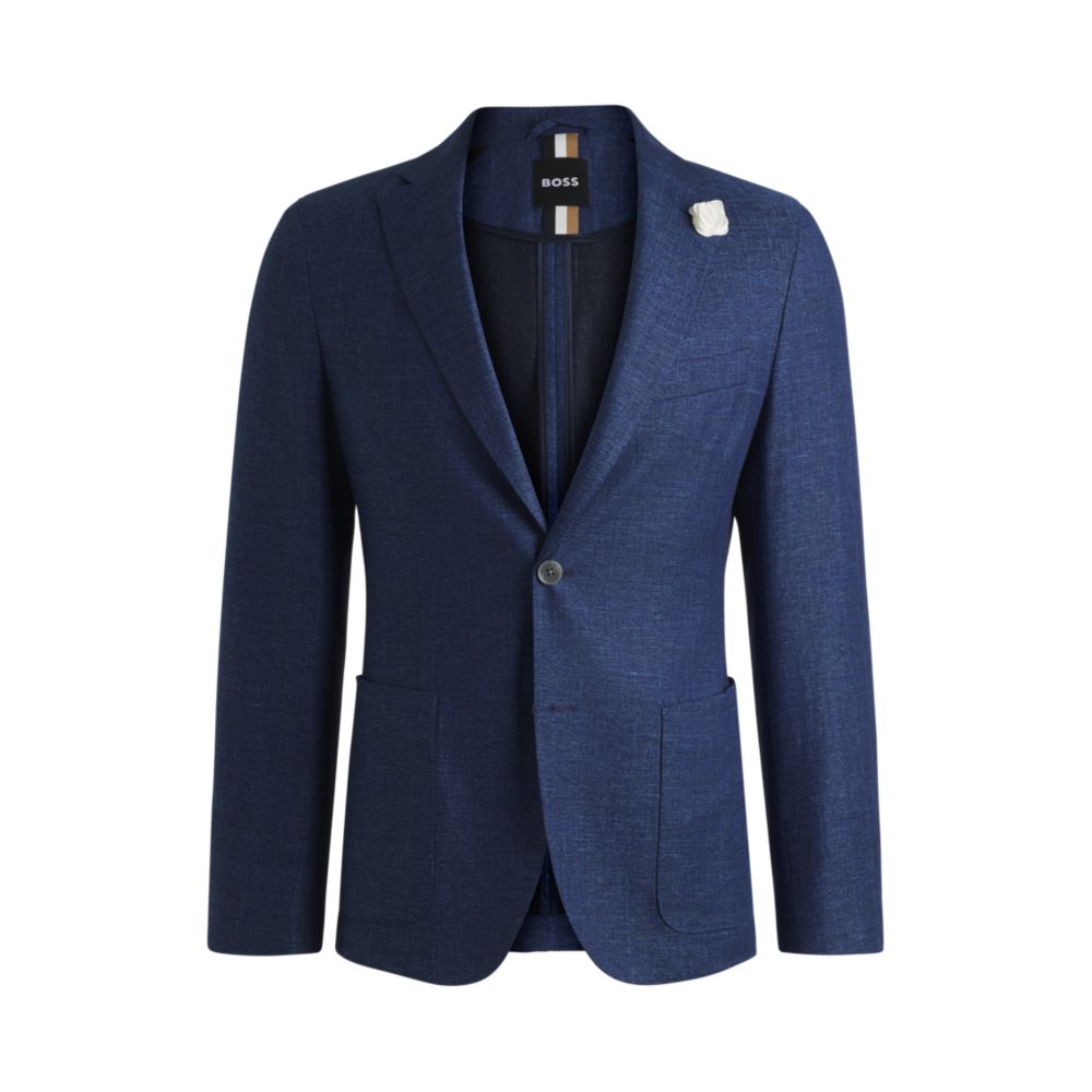 Hugo Boss Slim-fit Blazer In Micro-patterned Fabric In Blue