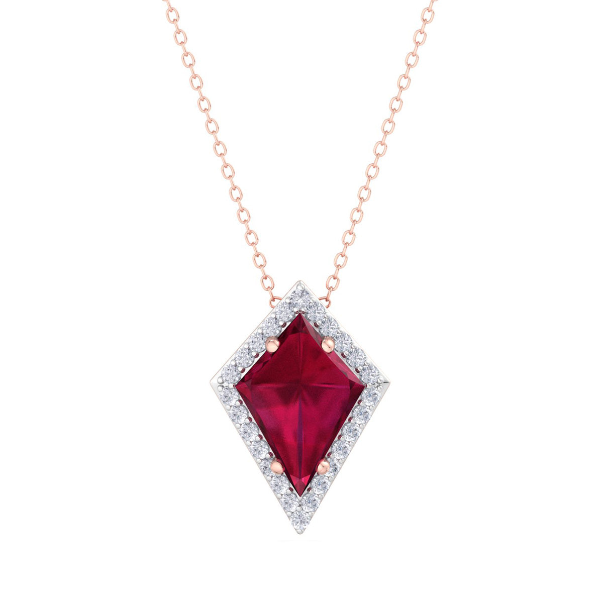 Sselects 1 3/4 Carat Kite Shape Ruby And Diamond Necklace In 14k In Multi