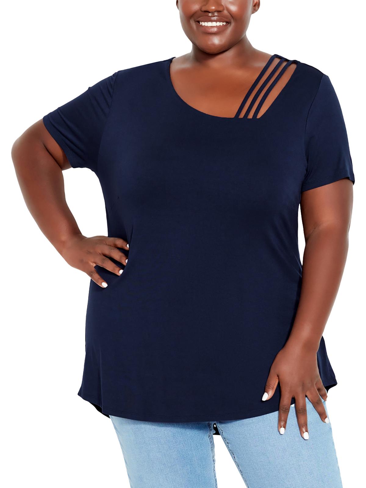 Shop Avenue Womens Cut-out Casual Blouse In Blue