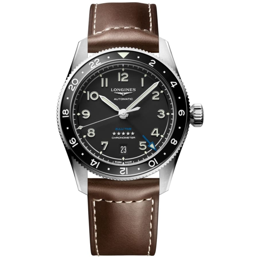 Longines Spirit Zulu Time Black Dial Leather Strap Men's Watch L3.802.4.53.2