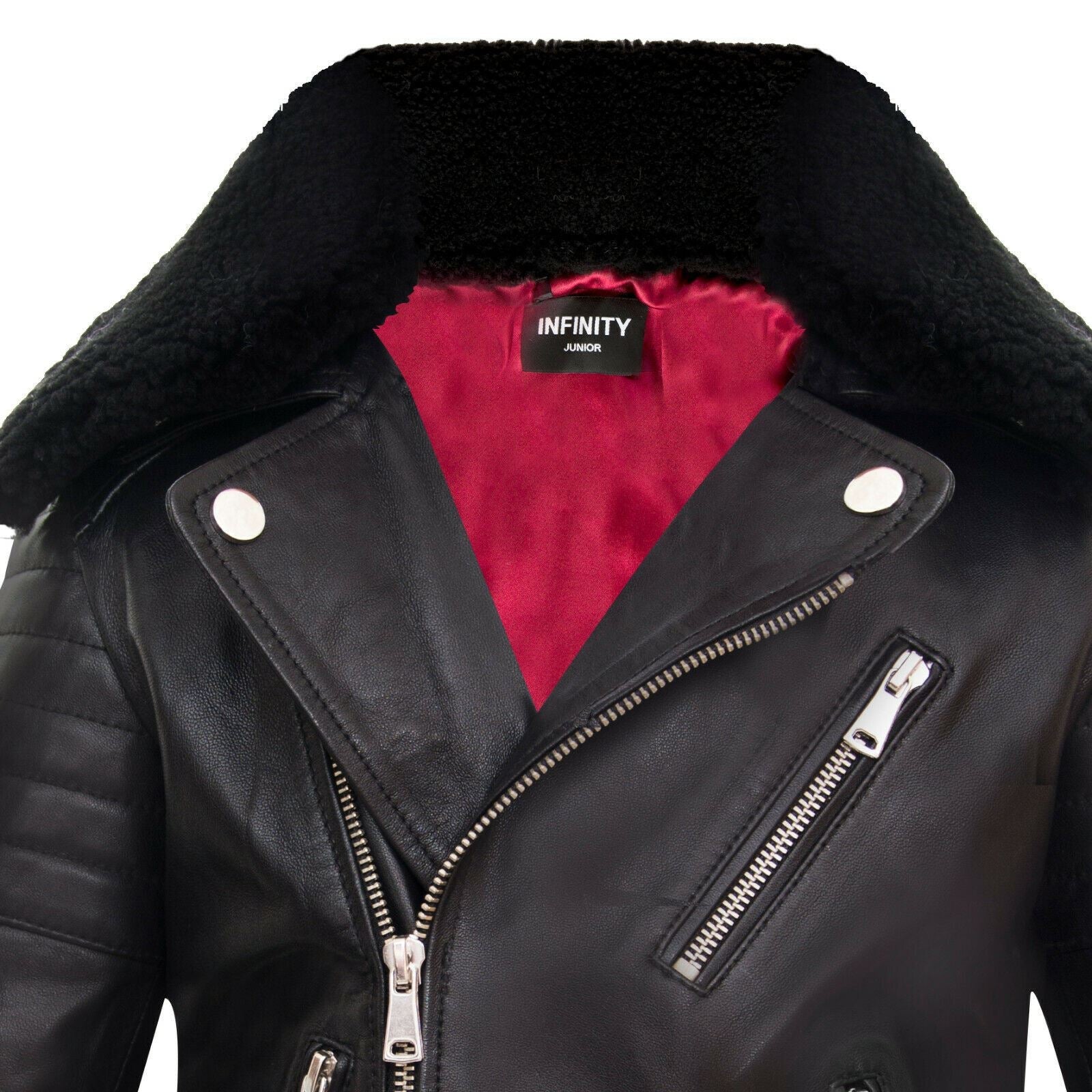Kids Jackets Boys 100% Leather Detachable Collar Biker Jackets (3-13 Years)