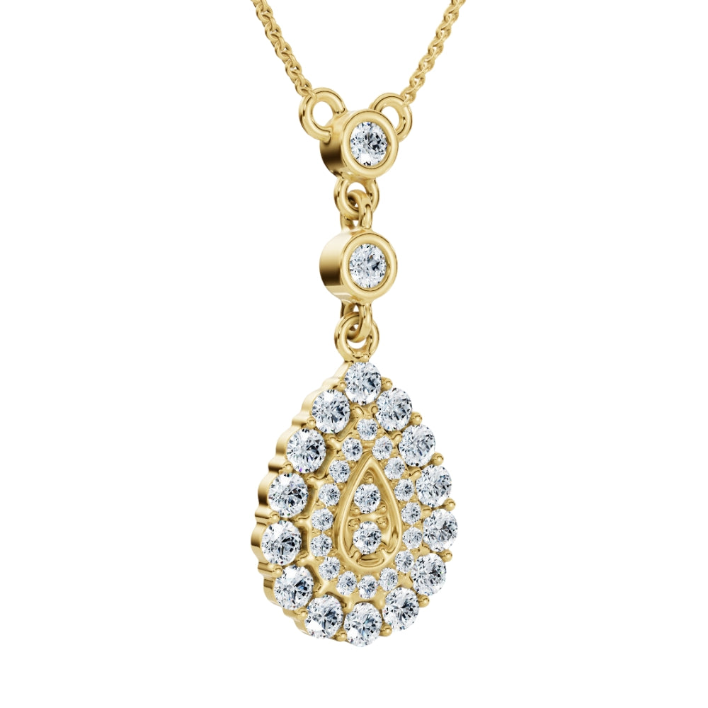 Pompeii3 1/2ct Pear Shape Dangle Bezel Penant Gold Necklace 1" Tall Lab Grown