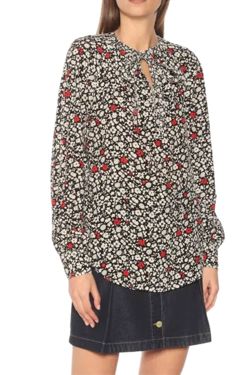 Ralph Lauren Poppy Floral Long Sleeve Top In Multi Black