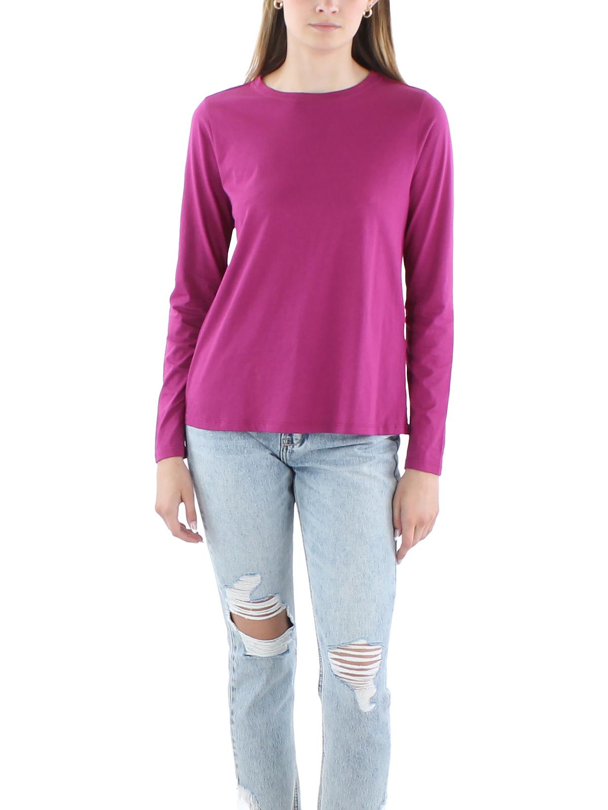 Eileen Fisher Petites Womens Organic Cotton Long Sleeve Pullover Top In Pink