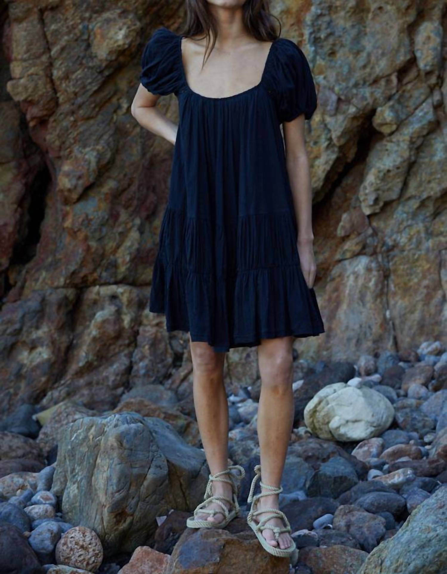 Shop By Together Gisella Ruffle Dress In Bclack In Blue