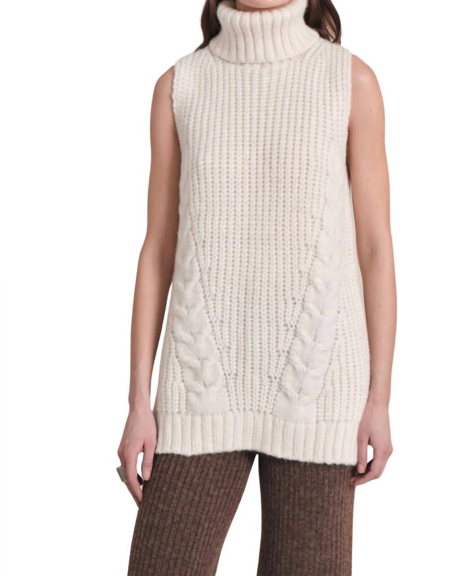 Eleven Six Taylr Tunic Turtleneck Sleeveless Sweater In Ivory In White