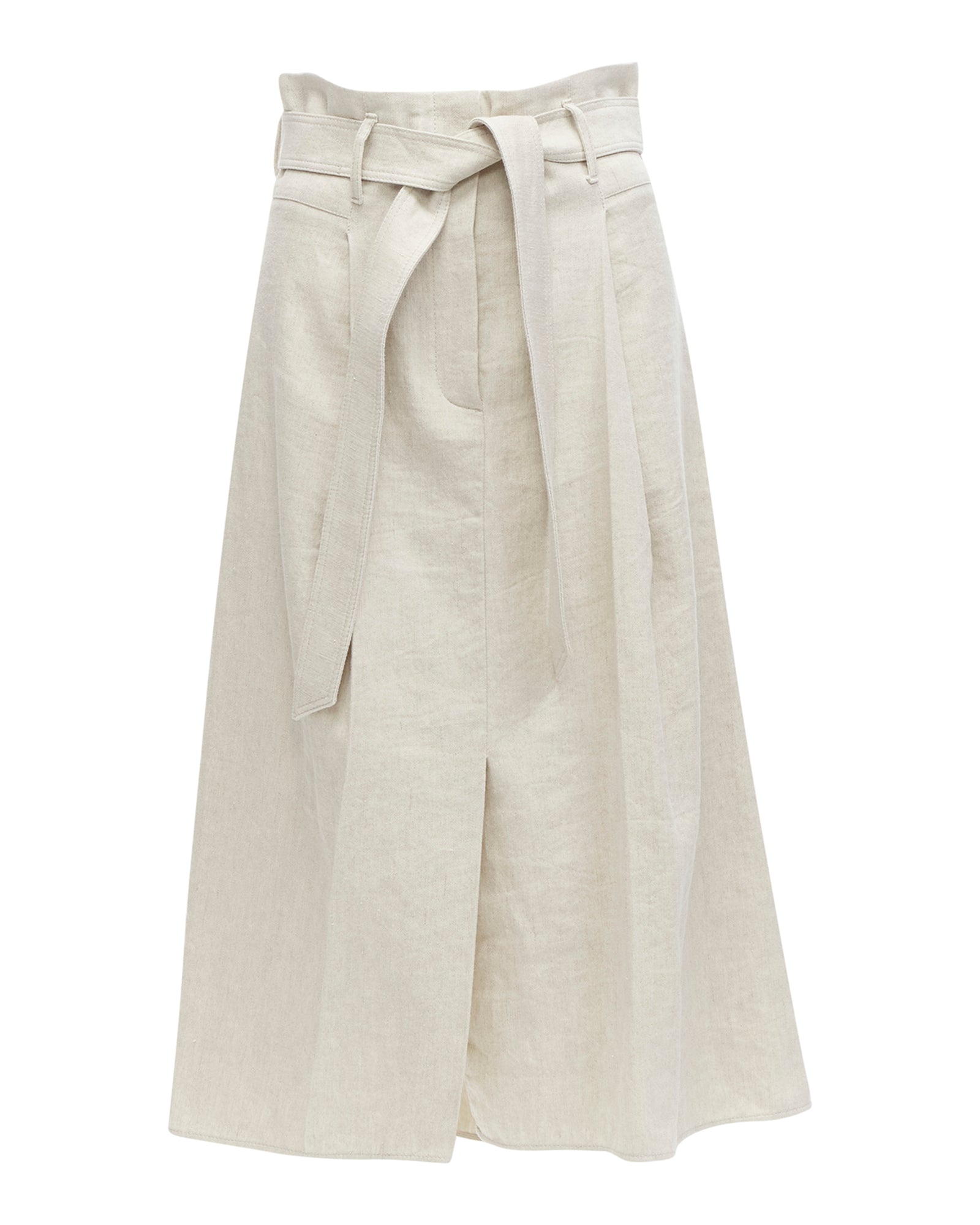Shop Brunello Cucinelli Beige Cotton Linen Tie Belt A-line Midi Skirt In Grey