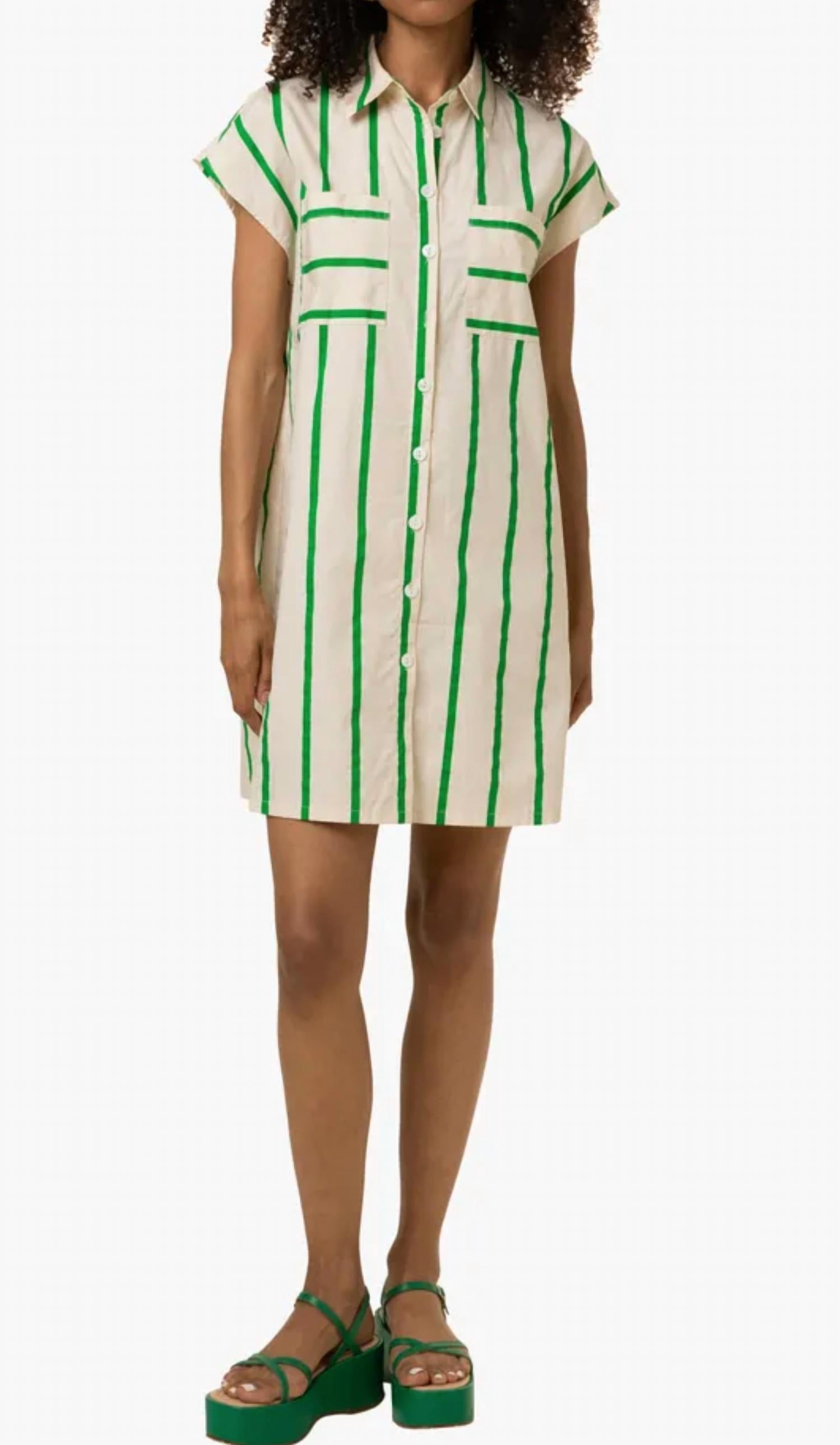 Shop Frnch Emi Striped Dress In Green