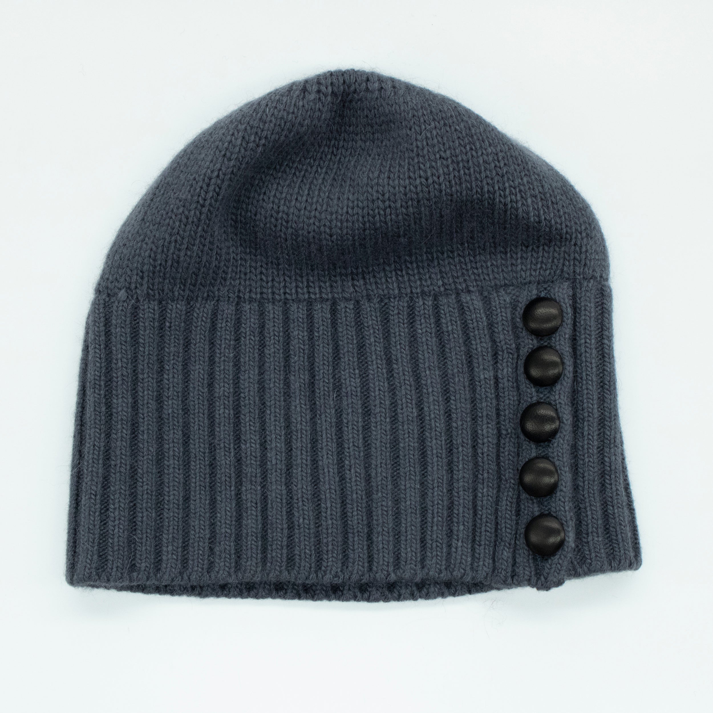 Portolano Beanie Hat With Leather Buttons In Gray
