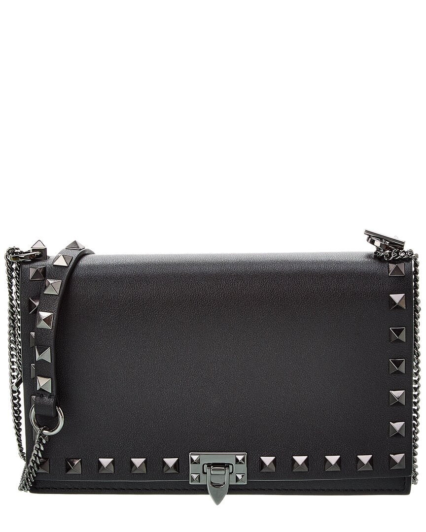 Shop Valentino Rockstud Leather Crossbody In Black