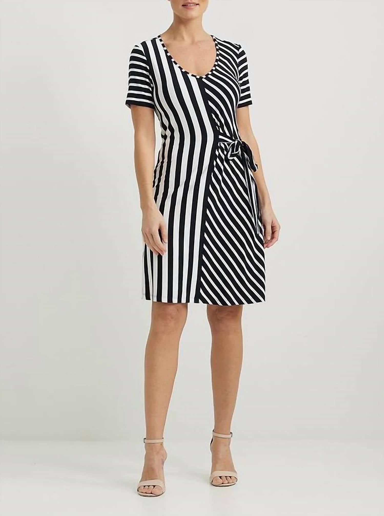 Shop Joseph Ribkoff Mixed Stripe Dress In Midnight Blue/white In Black