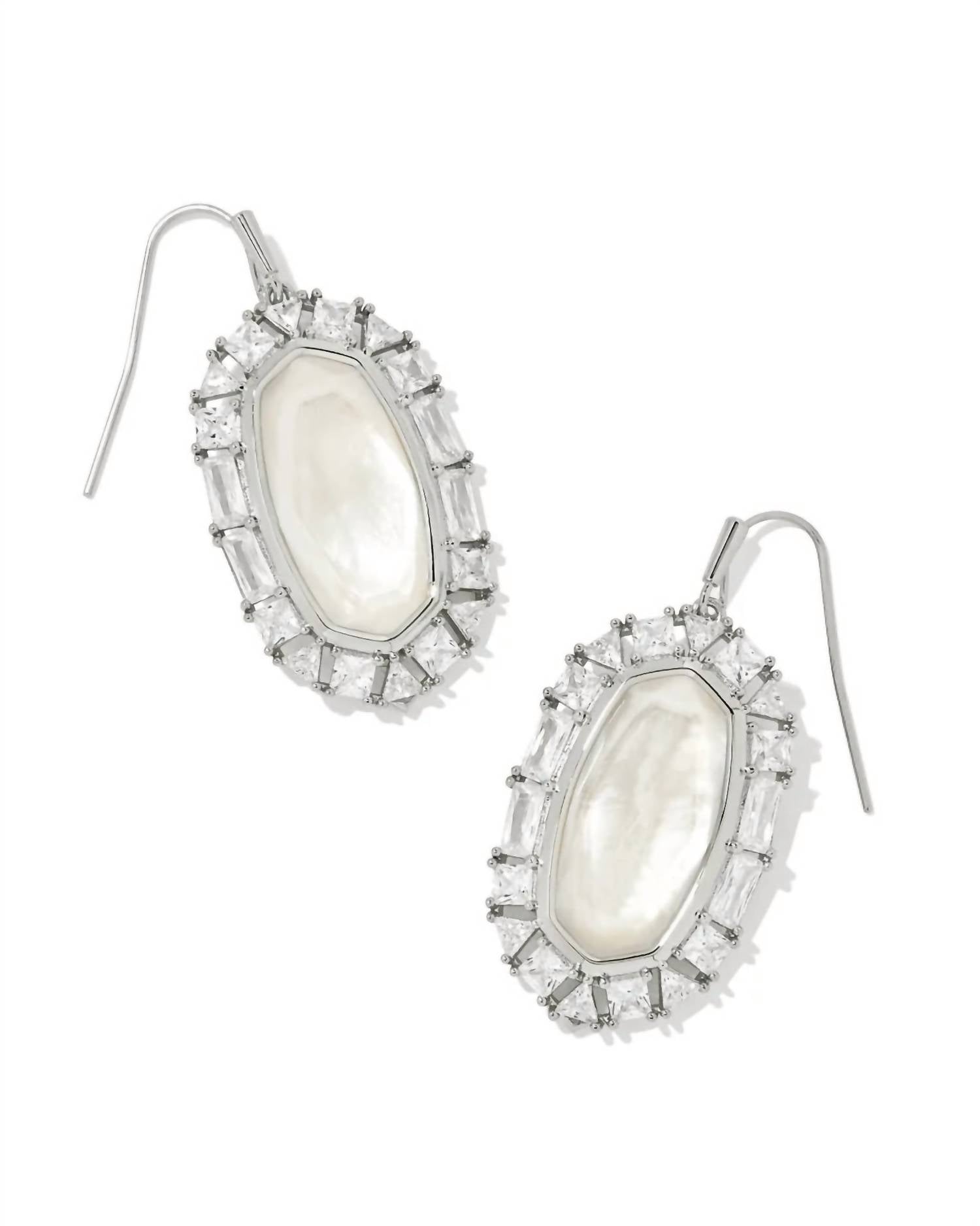 Women's Lee Crystal Frame Drop Earrings In Silver Ivory Mother Of Pearl