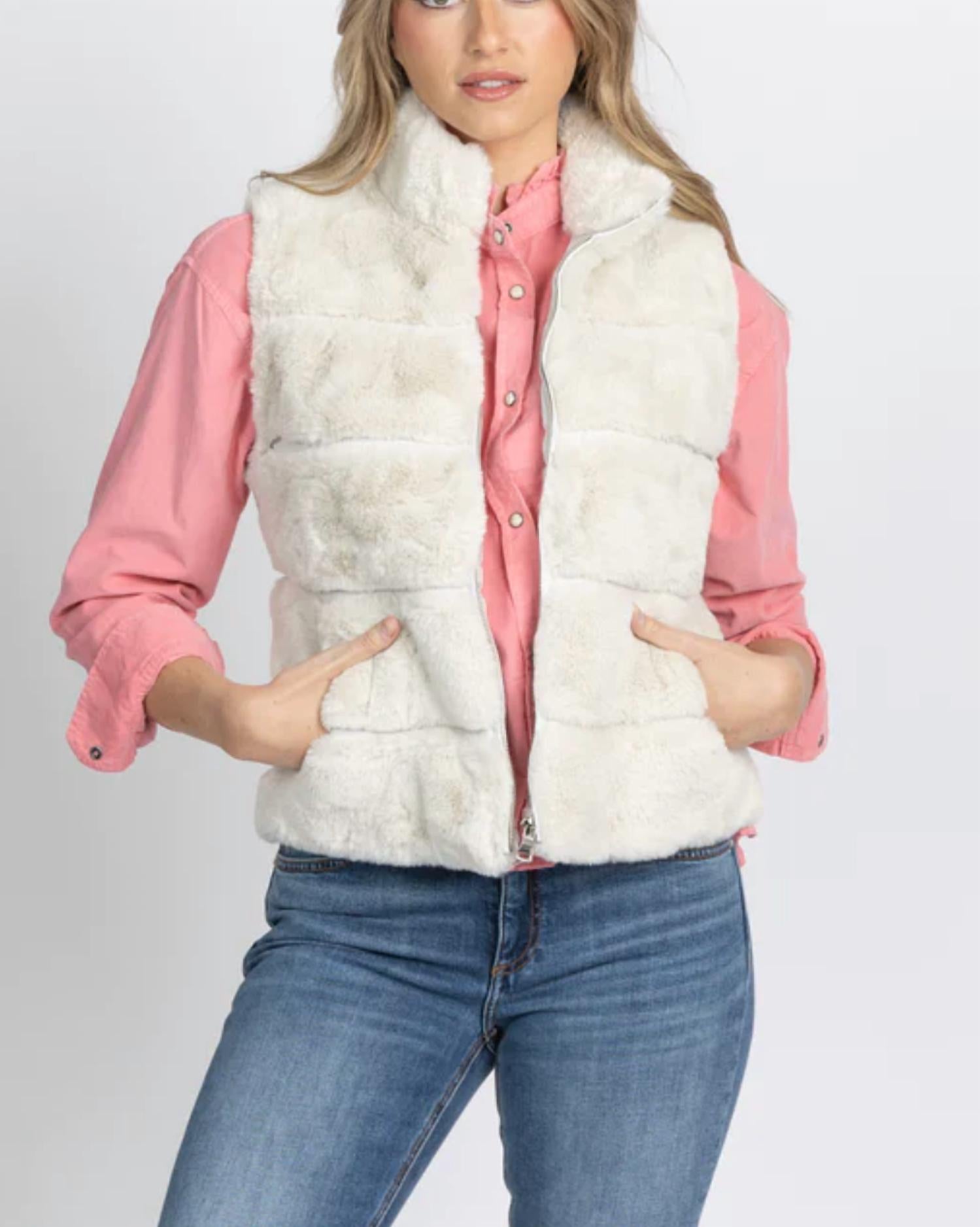 Shop Love Token Krissy Faux Fur Vest In Ivory In White