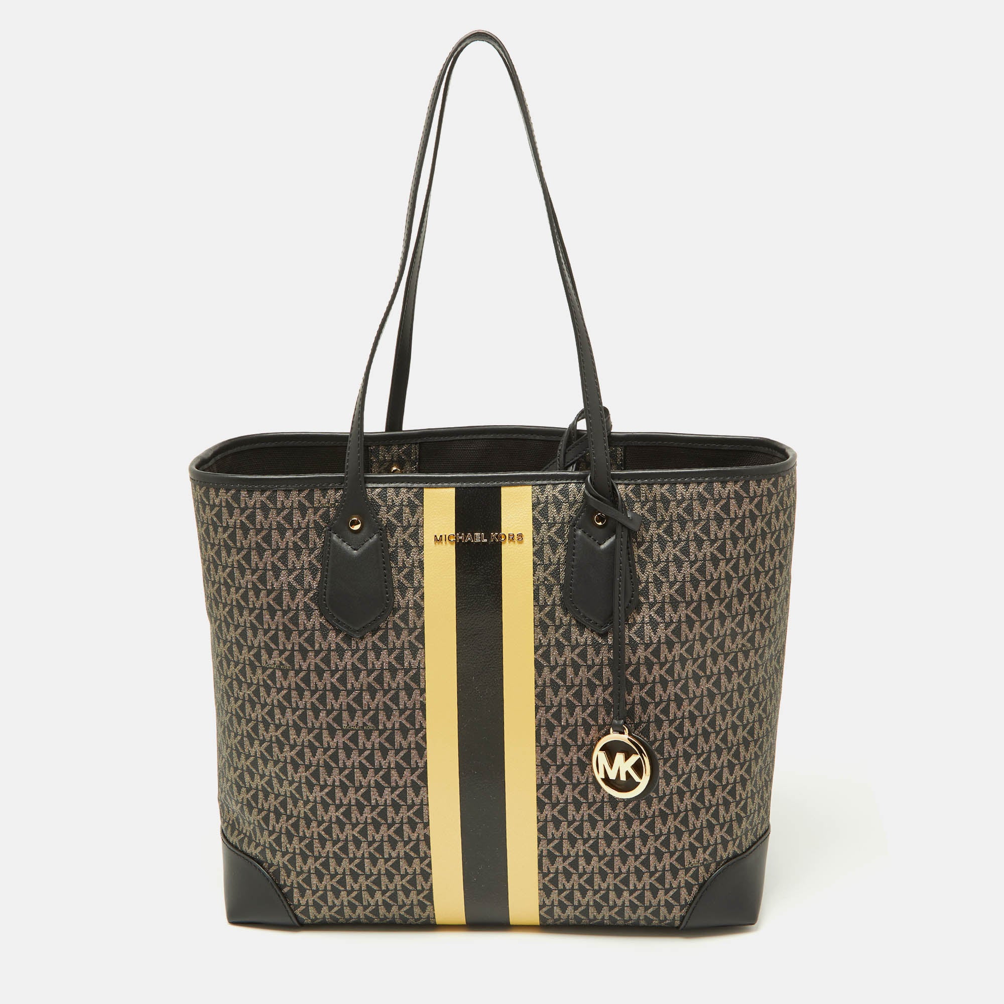 Michael Kors Signature Coated Canvas And Leather Eva Tote In Black