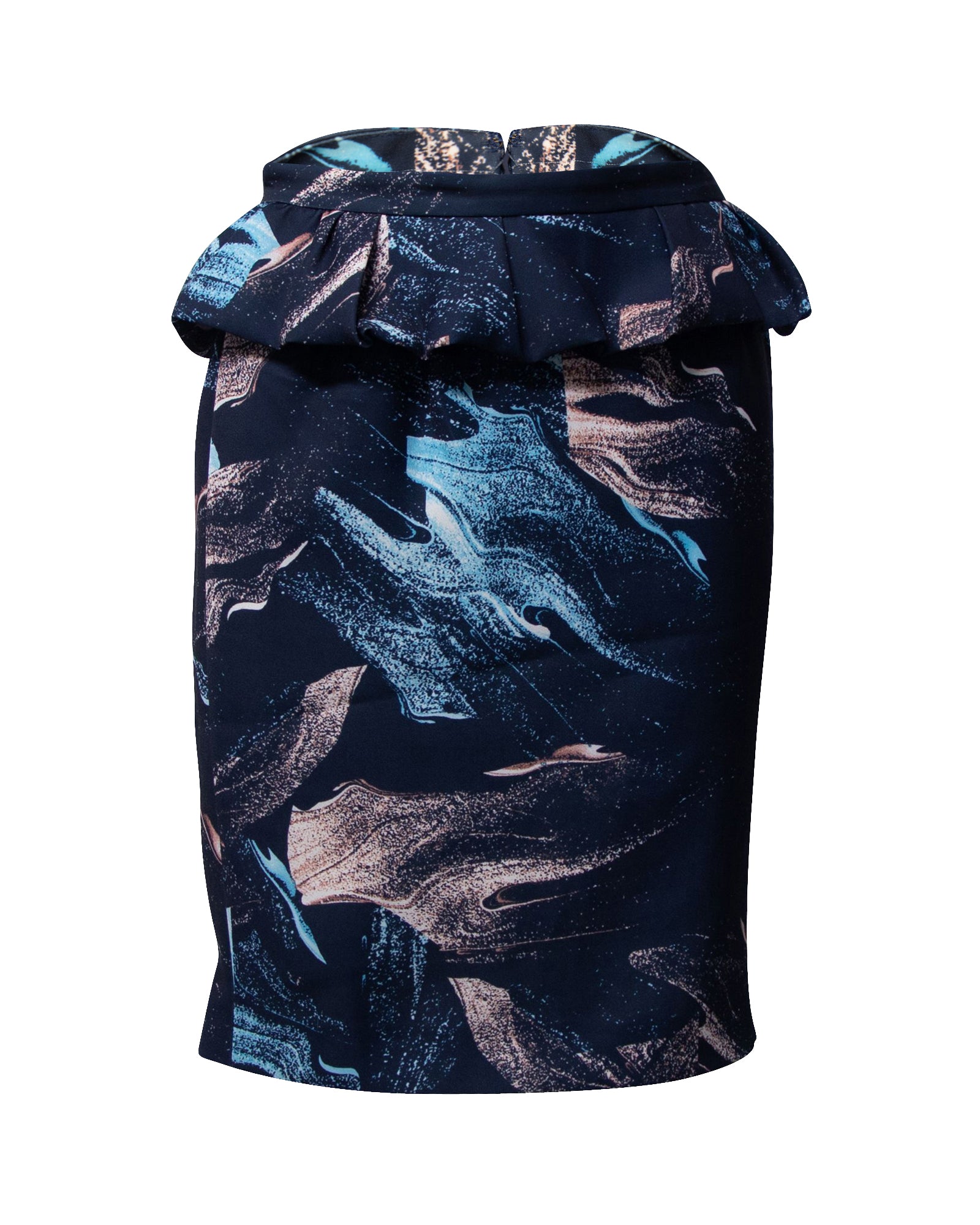 image of Maje Printed Peplum Pencil Skirt in Multicolor Polyester