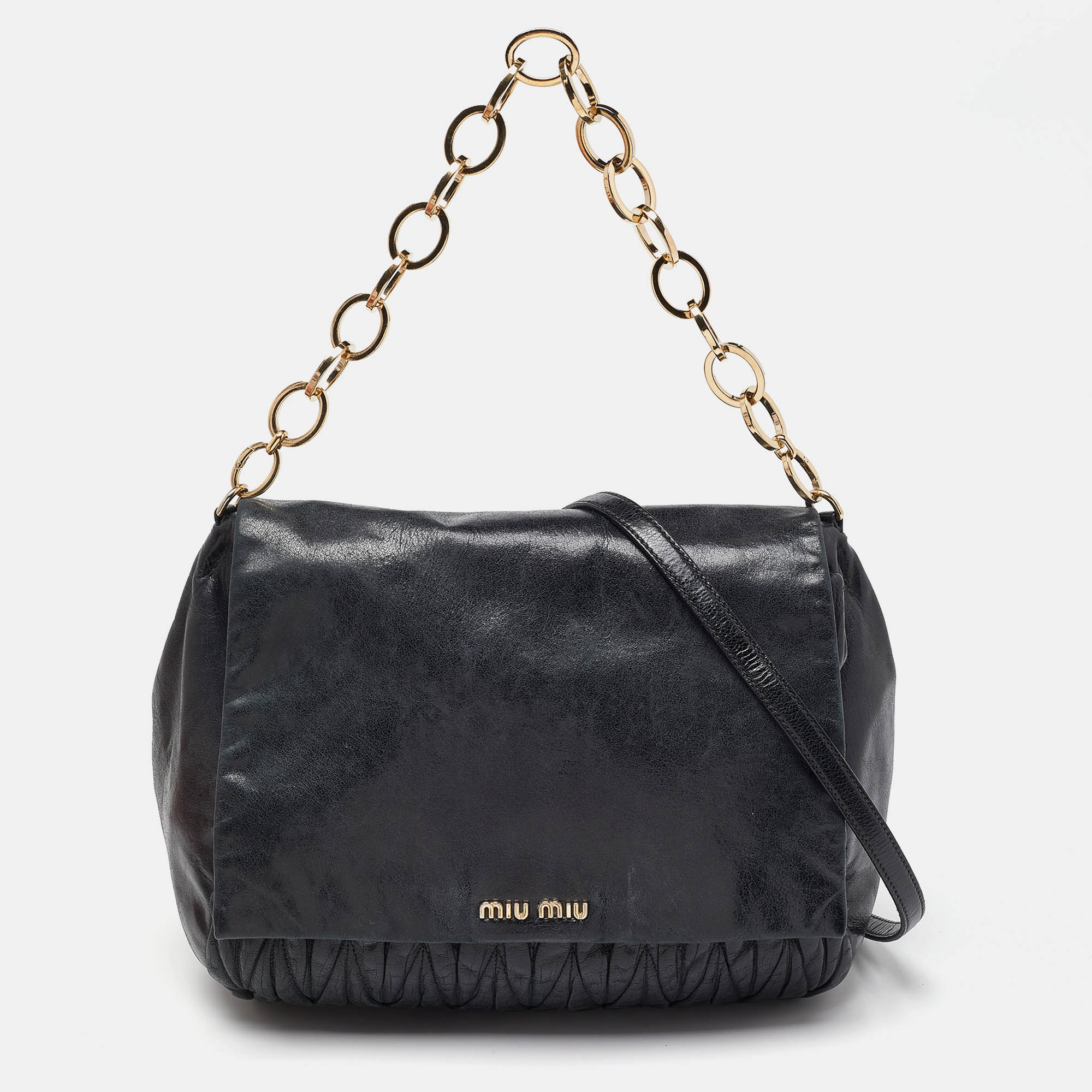 Miu Miu Matelassé Leather Flap Chain Shoulder Bag In Brown