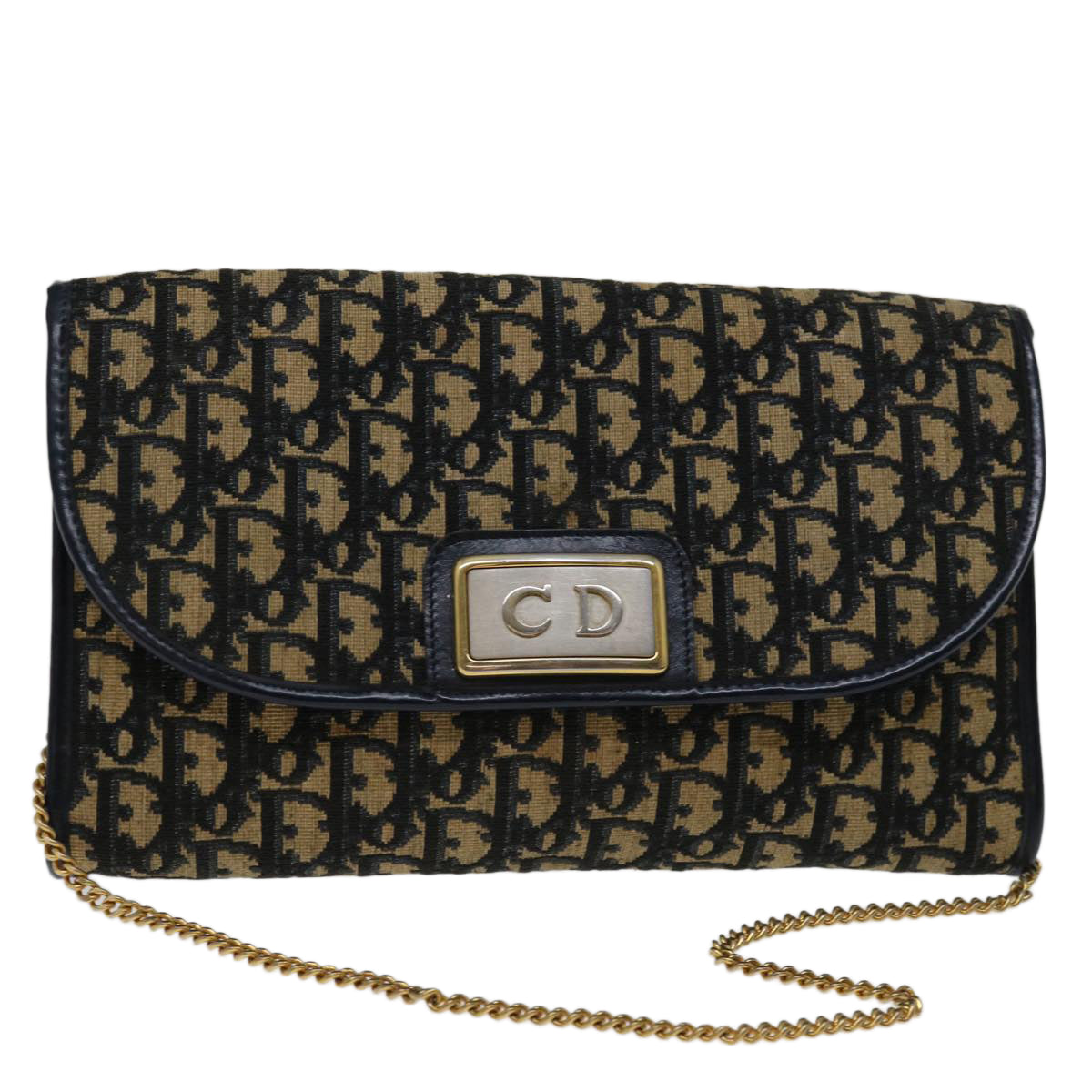 Image of Christian Dior Trotter Canvas Chain Shoulder Bag Navy