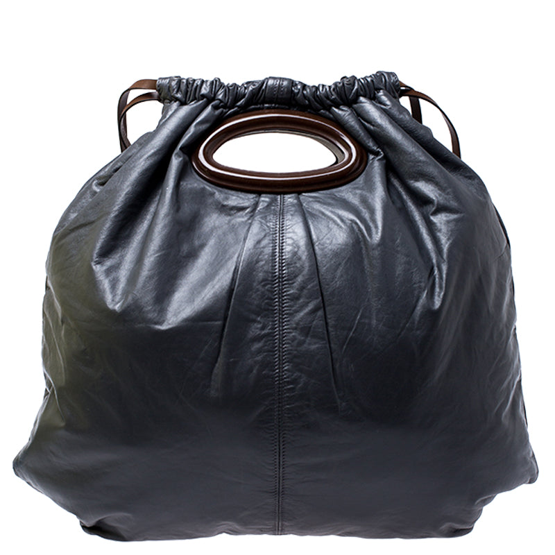 image of Marni Dark Nappa Leather Drawstring Shoulder Bag