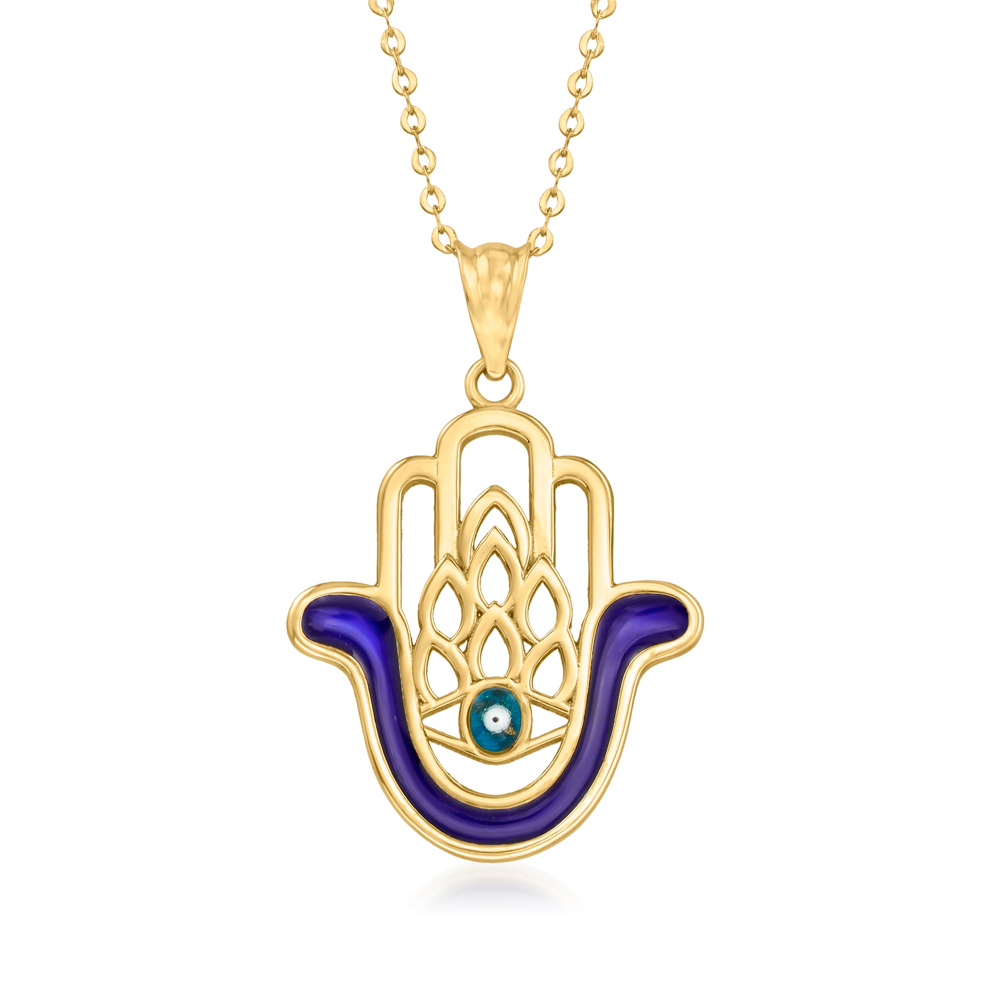 Shop Canaria Fine Jewelry Canaria 10kt Yellow Gold Hamsa Hand Pendant Necklace With Blue Enamel