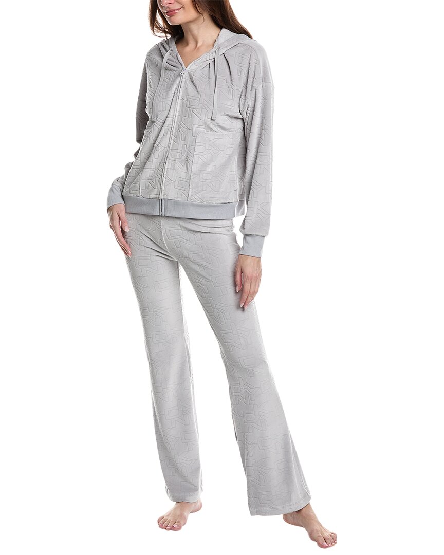 Dkny 2pc Hoodie & Pant Lounge Set In Silver