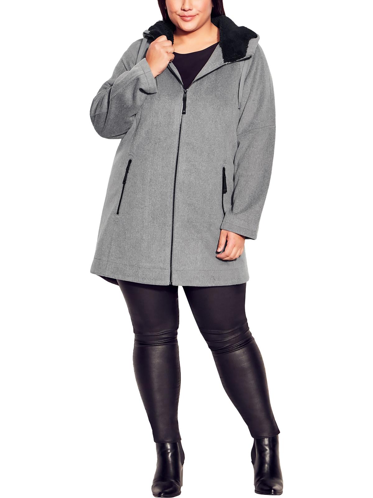 Shop Evans Plus Womens Faux Fur Lined Hood Long Sleeves Walker Coat In Grey