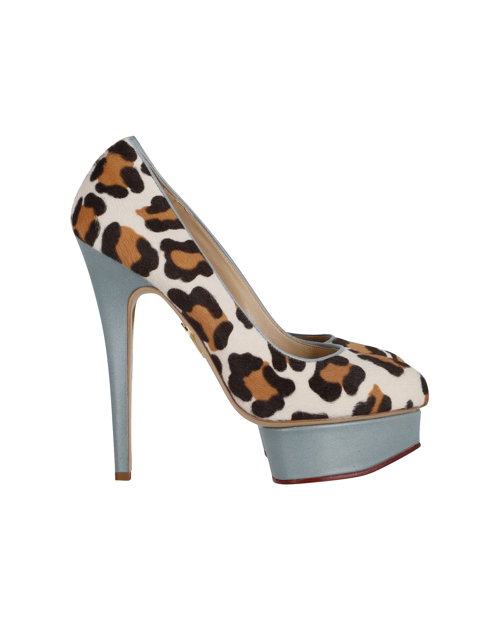 Image of Charlotte Olympia Polly Leopard Print Platform Pumps in Multicolor Calf Hair and Leather