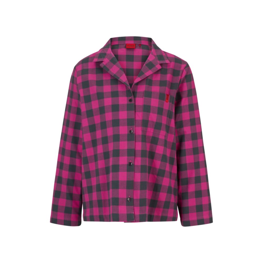 Hugo Relaxed-fit Pajama Top In Checked Cotton Flannel In Dark Pink