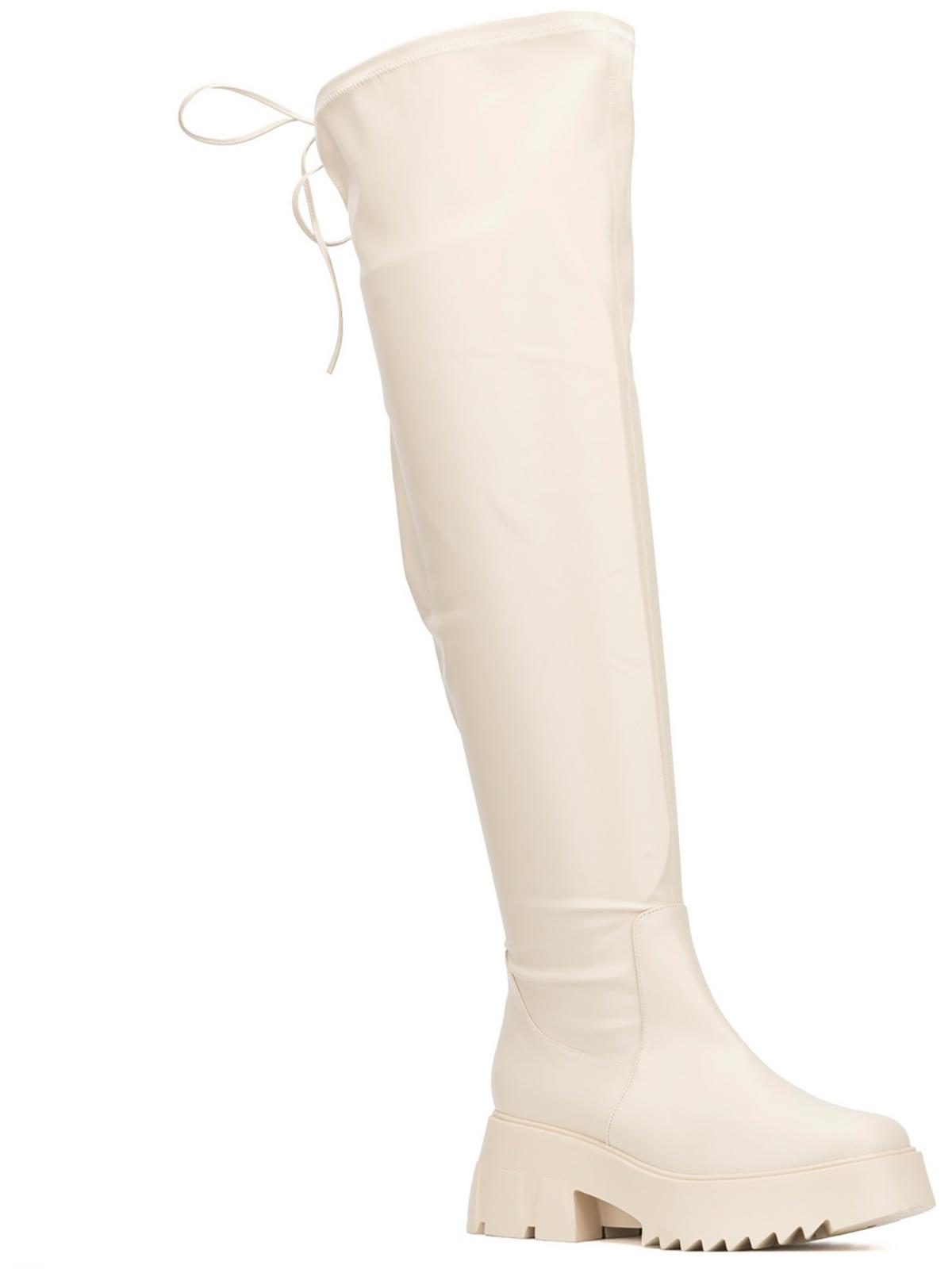 Fashion To Figure Womens Faux Leather Round Toe Over-the-knee Boots In Beige