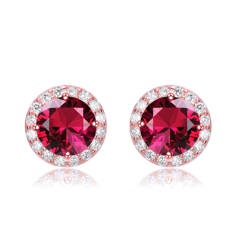 Rachel Glauber Round Shaped Stud Earrings With Colored Cubic Zirconias In Red