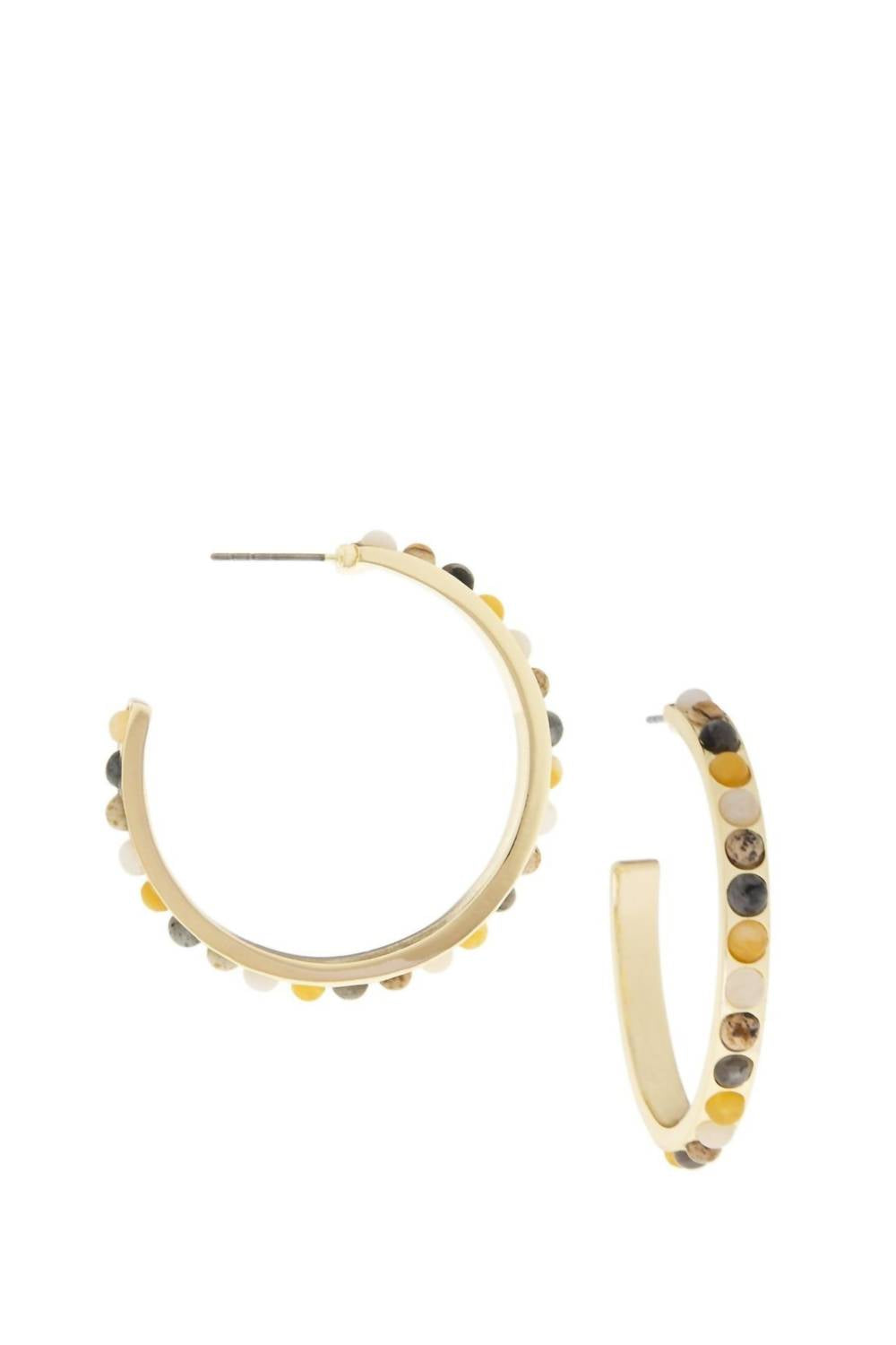 Marlyn Schiff Natural Stone Hoop Earring In Brown Multi