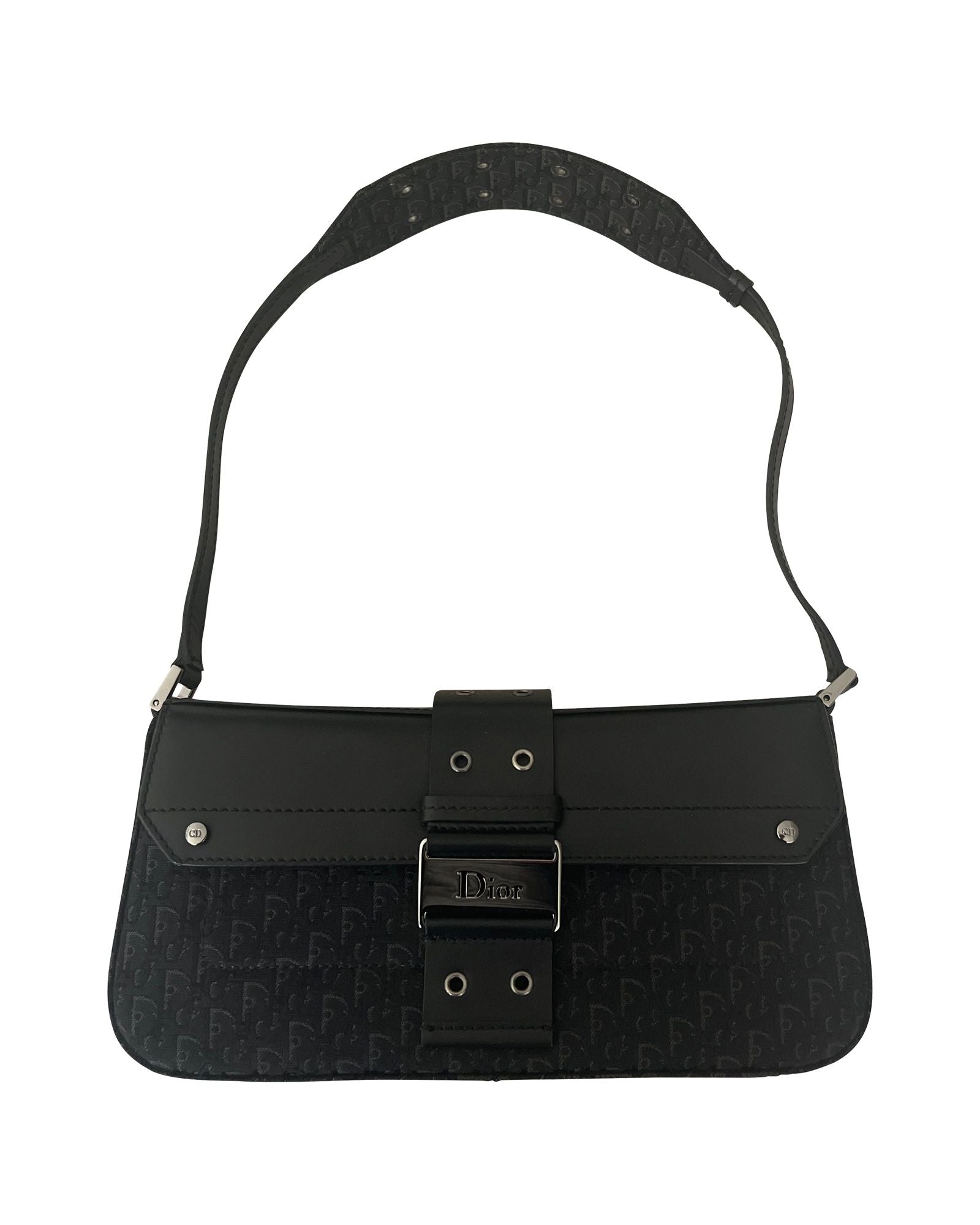 Image of Dior Diorissimo Street Chic Columbus Avenue Shoulder Bag in Black Canvas and Leather