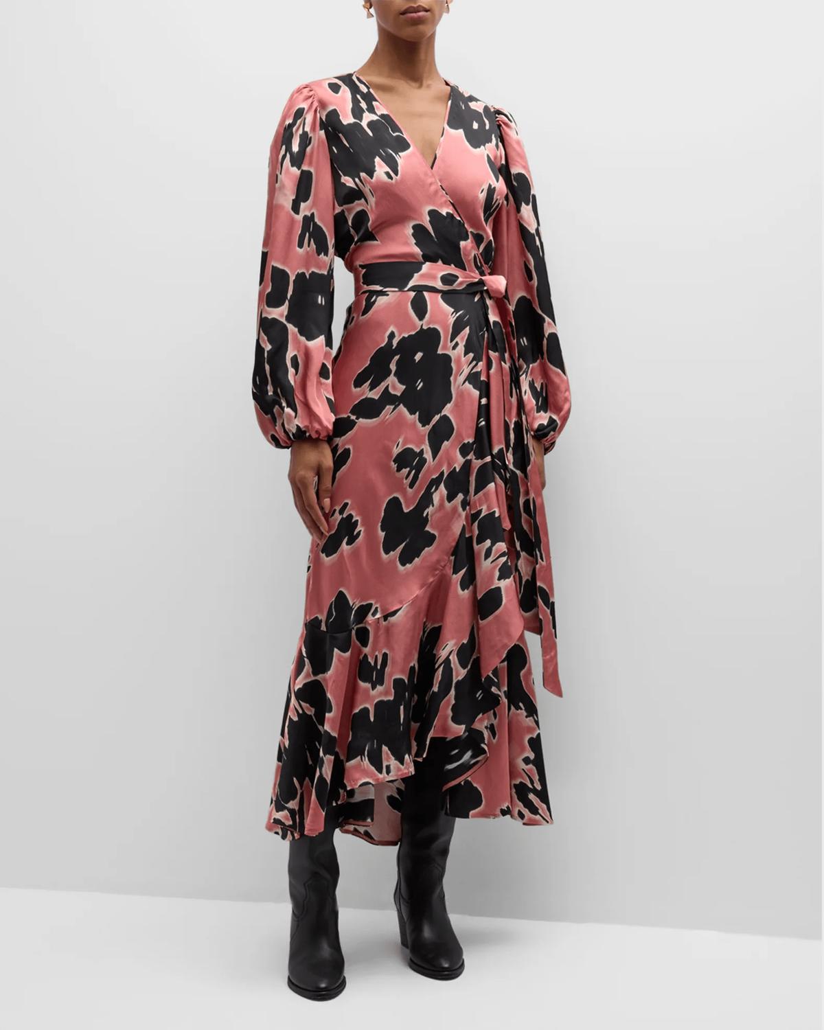 Tanya Taylor Long Sleeve Blaire Dress In Garnet Rose Multi