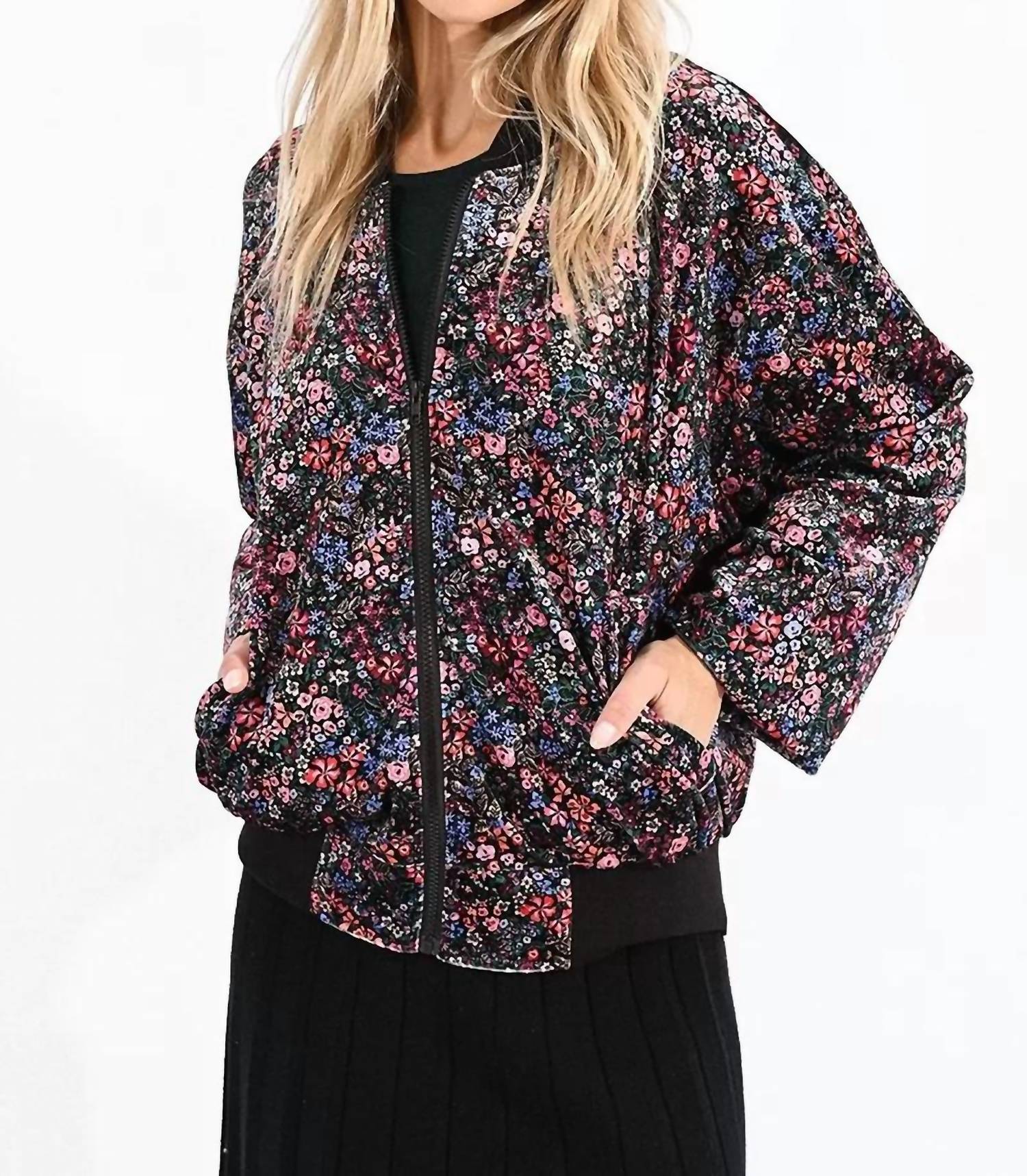 Shop Molly Bracken Floral Velvet-lined Jacket In Multicolor In Black