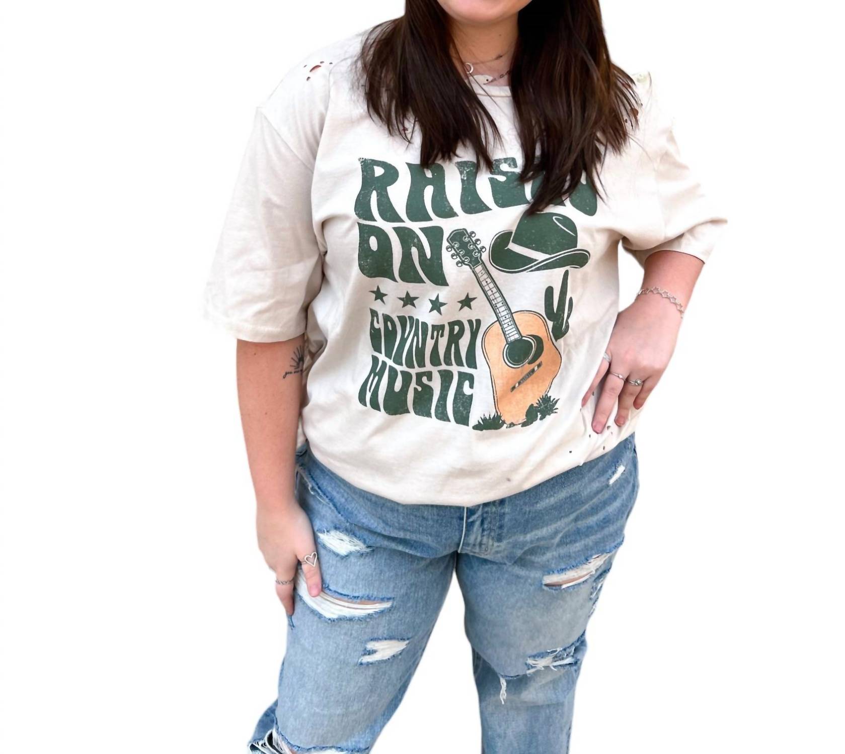 Shop Zutter Raised On Country Music Distressed Rocker Tee Plus In White