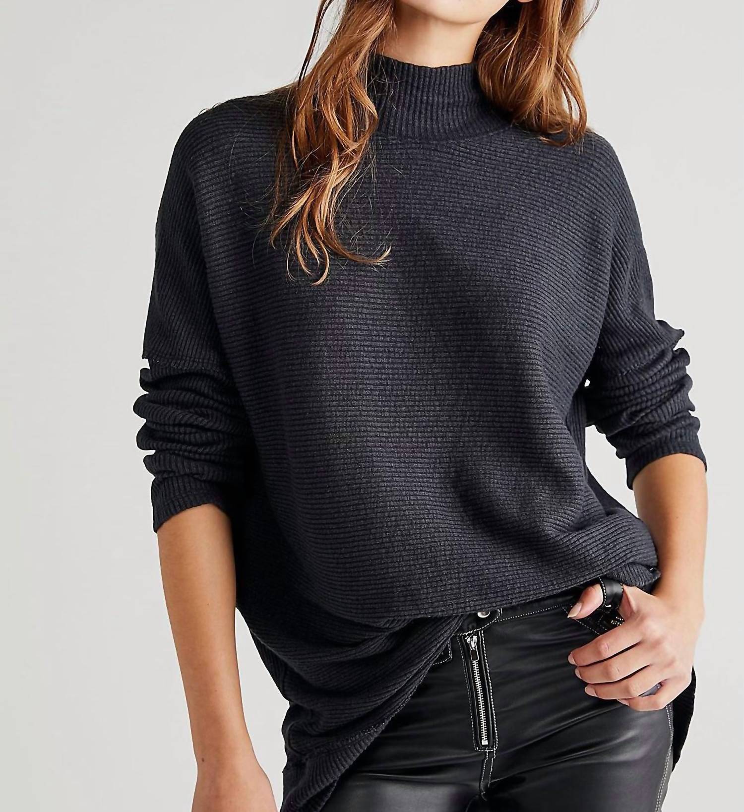 Free People Casey Tunic Sweater In Black In Gray