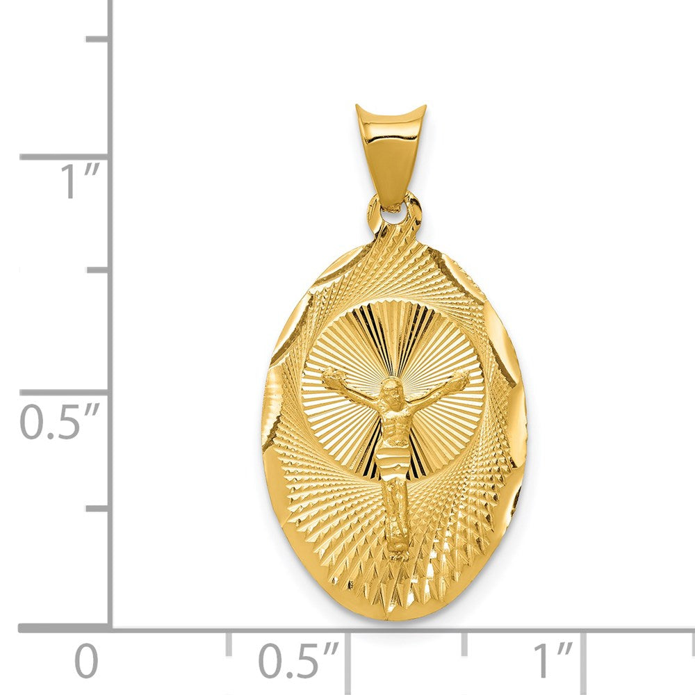 14k Yellow Gold Polished Diamond-Cut Corpus Oval Pendant
