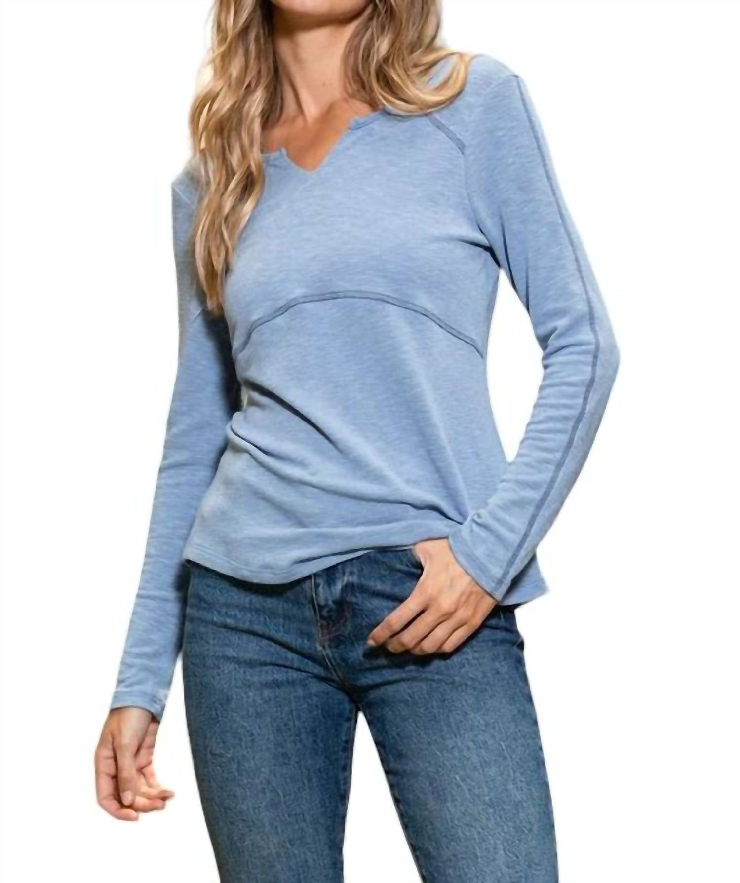 Ces Femme Kelsey Notch Neck Long Sleeve Top In Blue