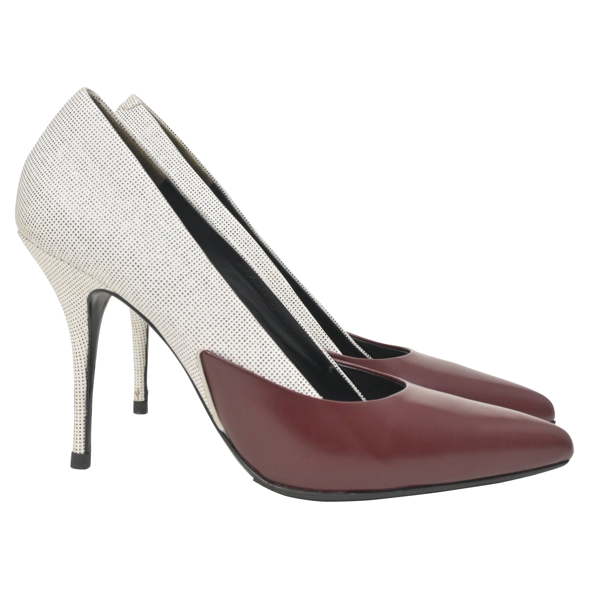 Image of Alexander Wang Two-Tone High Heel Pumps in Cream and Burgundy Leather