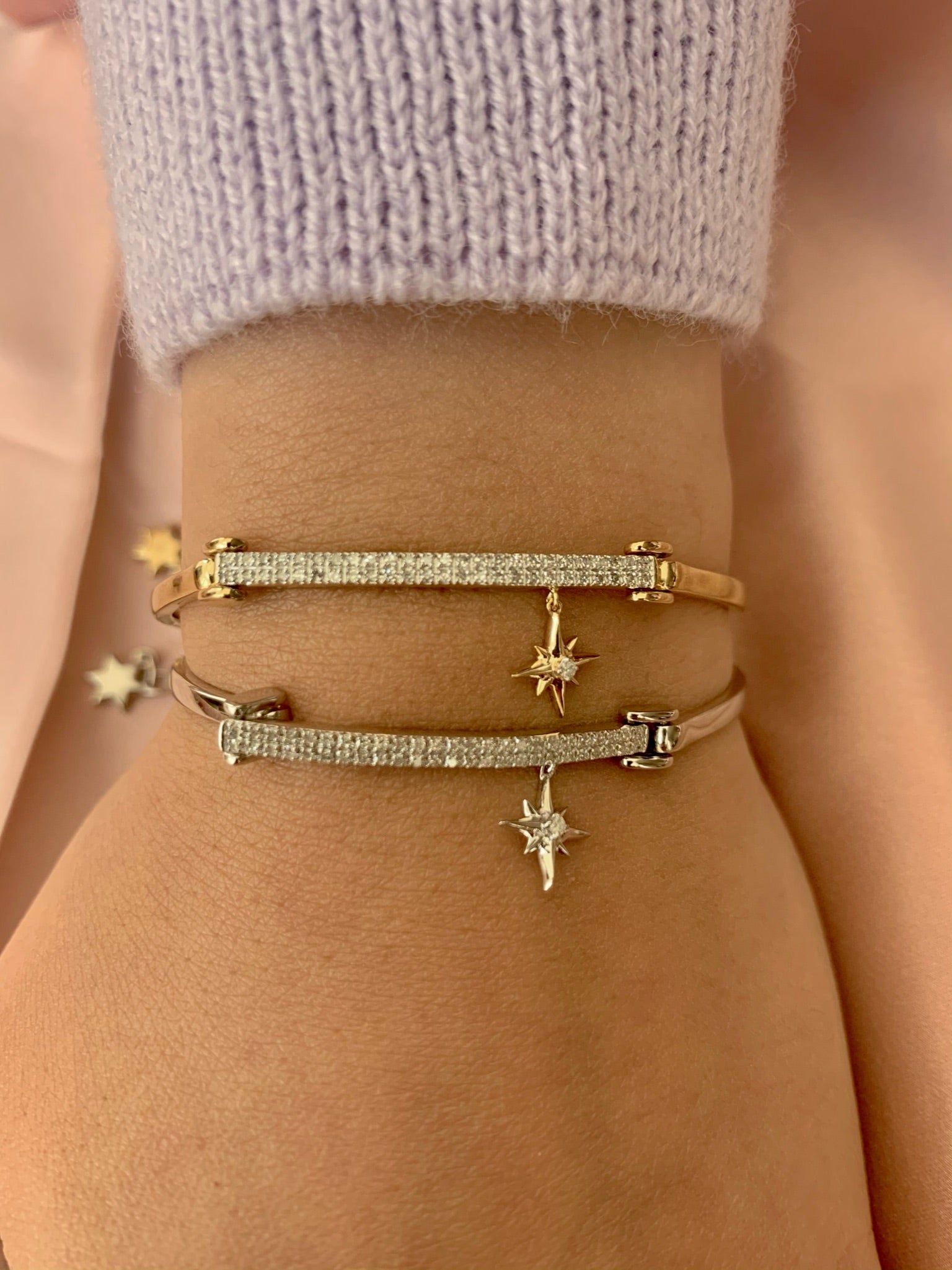 Little North Star Sterling Silver Diamond Bar Bangle