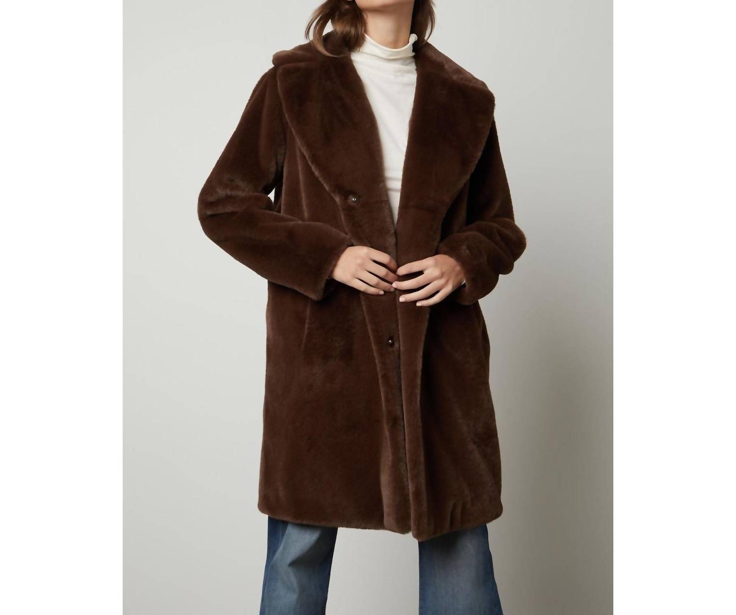 Velvet By Graham & Spencer Evalyn Lux Faux Fur Coat In Brown