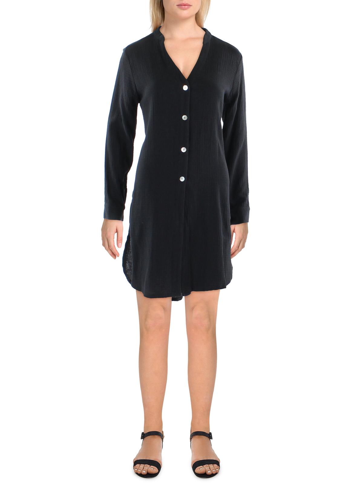 Shop J Valdi Womens Asymmetrical Hem Banded Collar Tunic Dress In Black