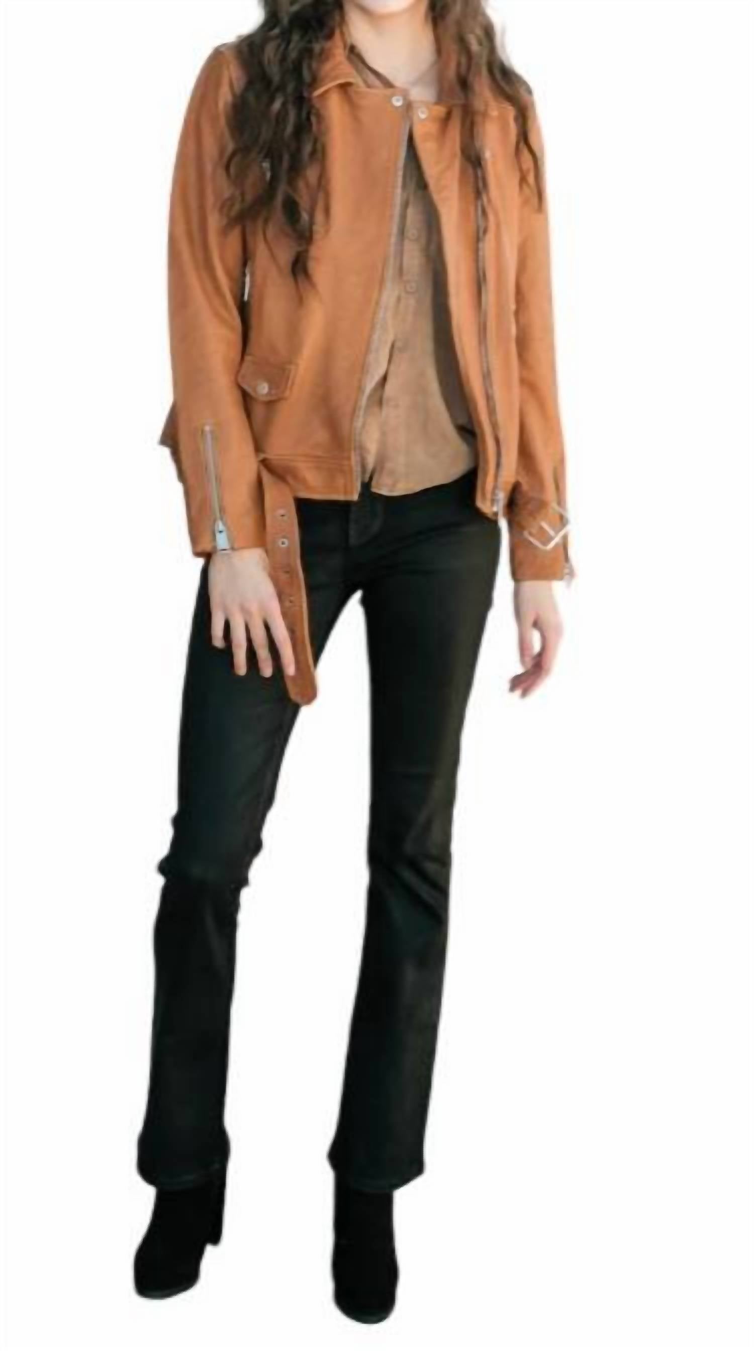 Shop Withblack Mayfair Leather Biker Jacket In Camel In Brown