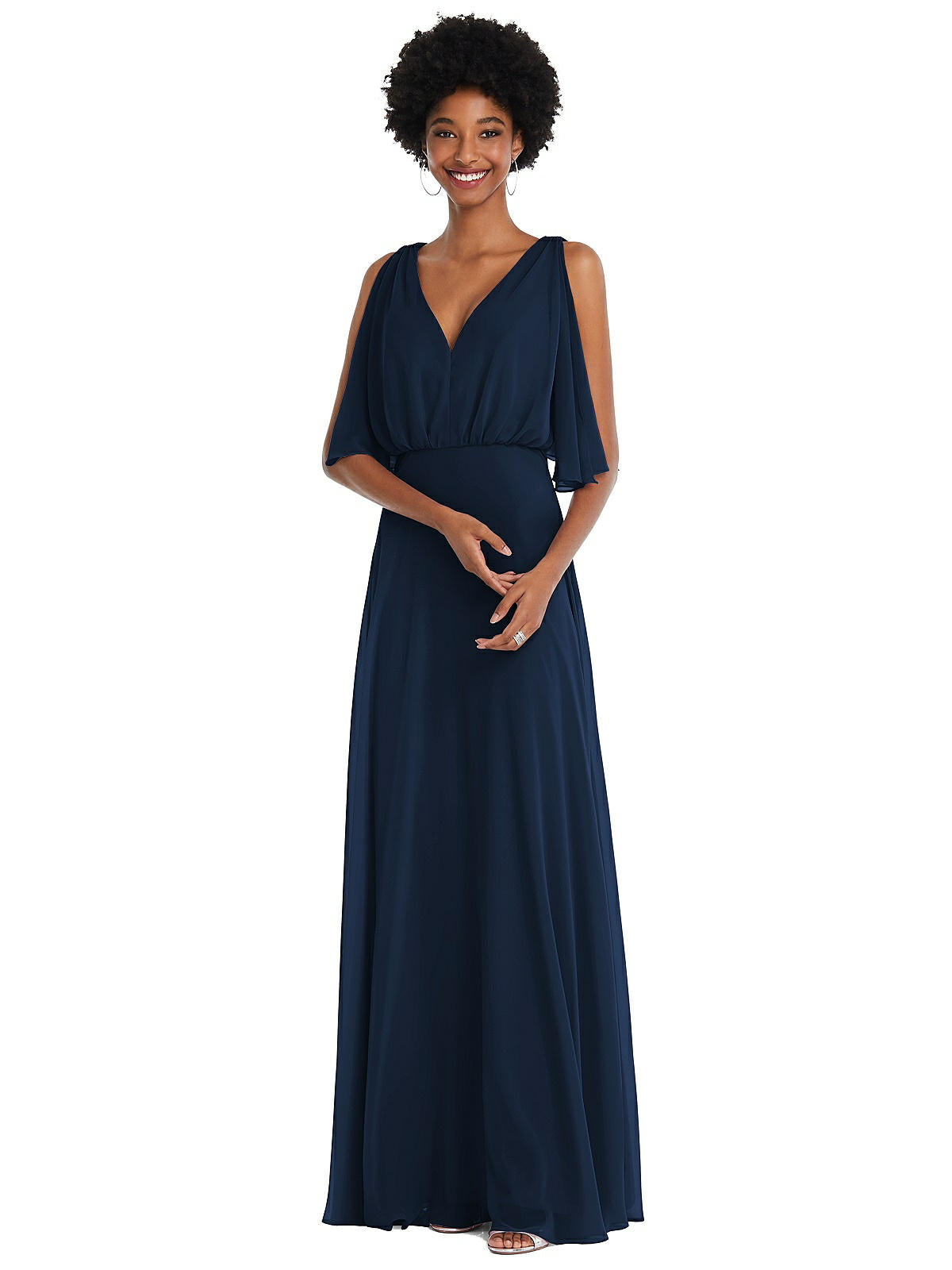 Shop After Six V-neck Split Sleeve Blouson Bodice Maxi Dress In Blue