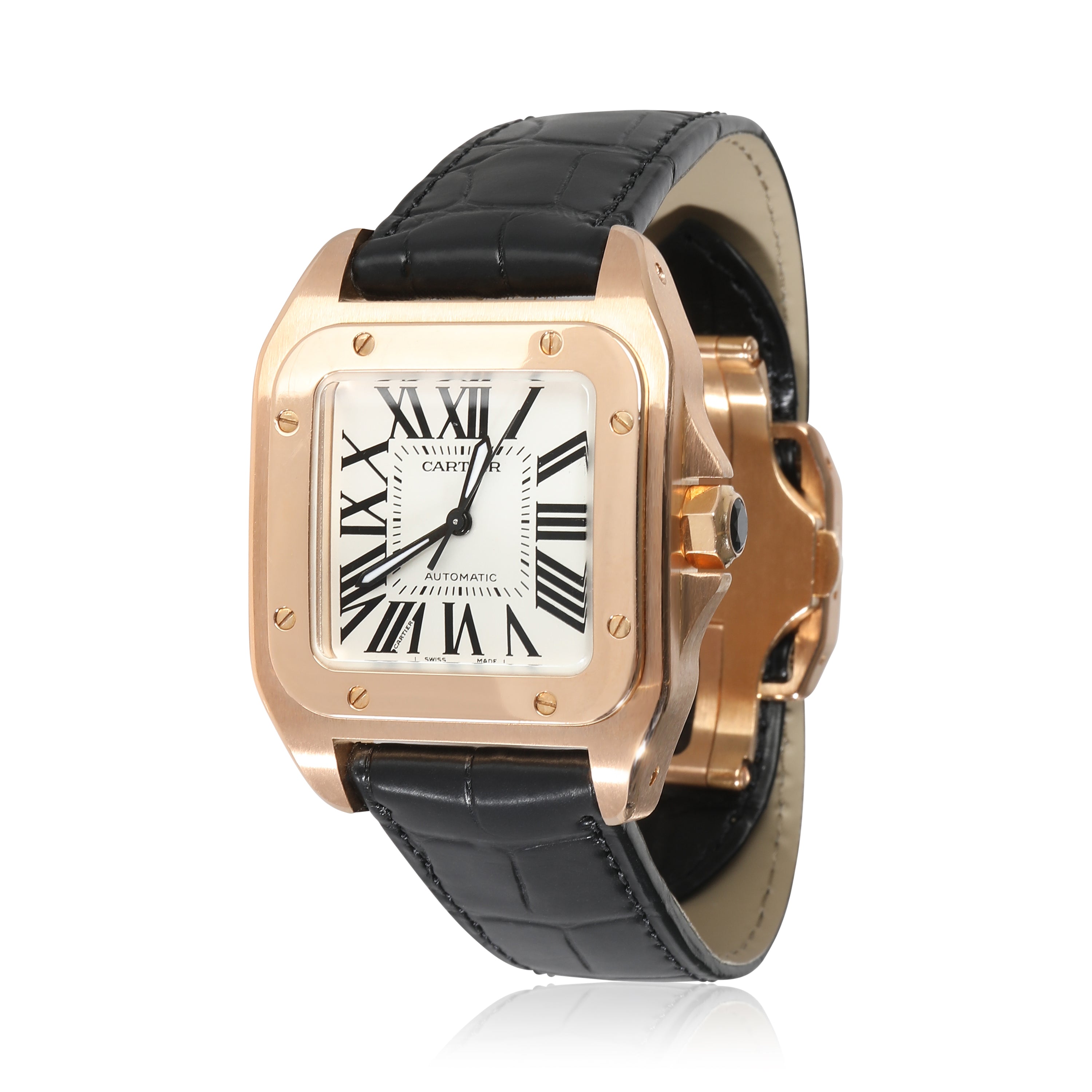 image of Cartier Santos 100 de Cartier W20108Y1 Unisex Watch in 18kt Rose Gold