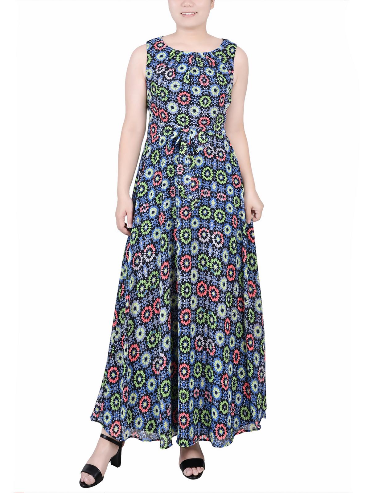 Shop Ny Collection Petites Womens Chiffon Floral Maxi Dress In Multi