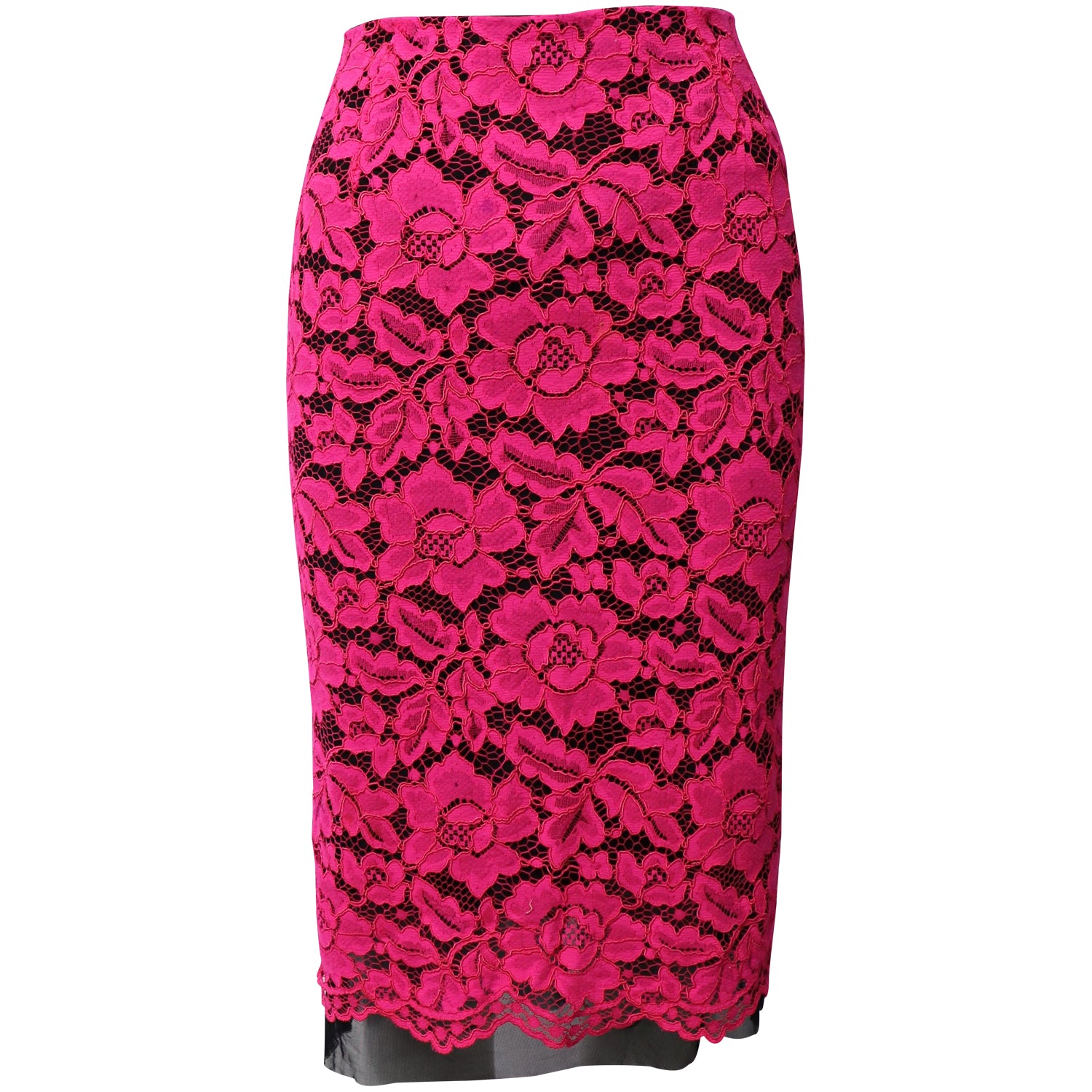 Image of Sandro Paris Lace Midi Skirt in Pink Polyester