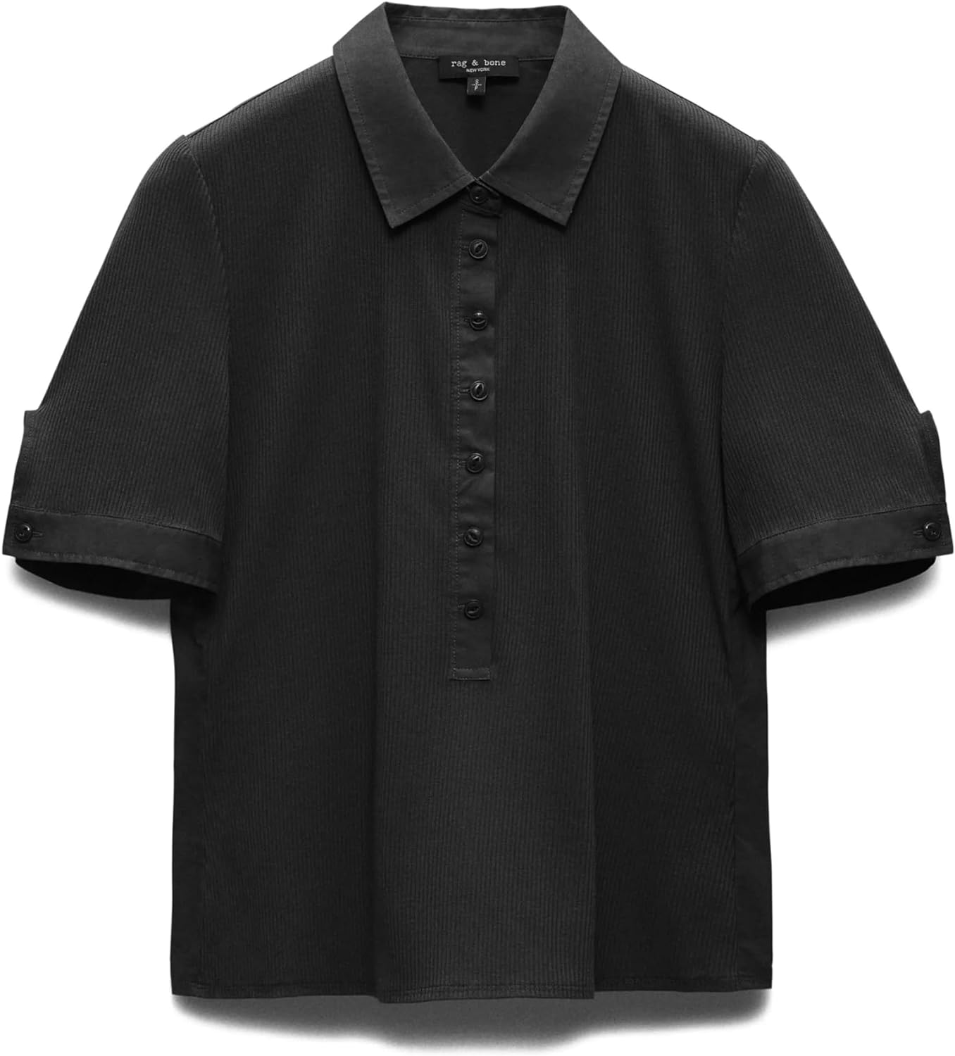 Shop Rag & Bone Women's Ribbed Mixed Media Short Sleeve Polo, Black