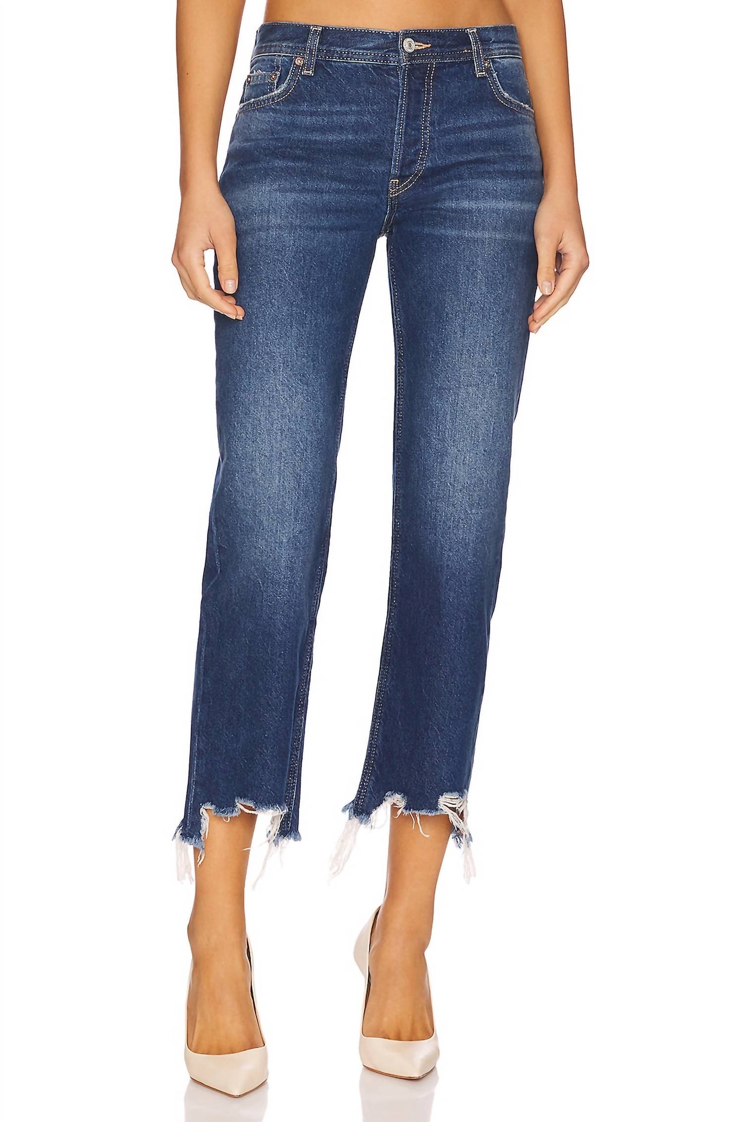 Shop Free People Maggie Mid Rise Straight Jeans In Rolling River In Blue