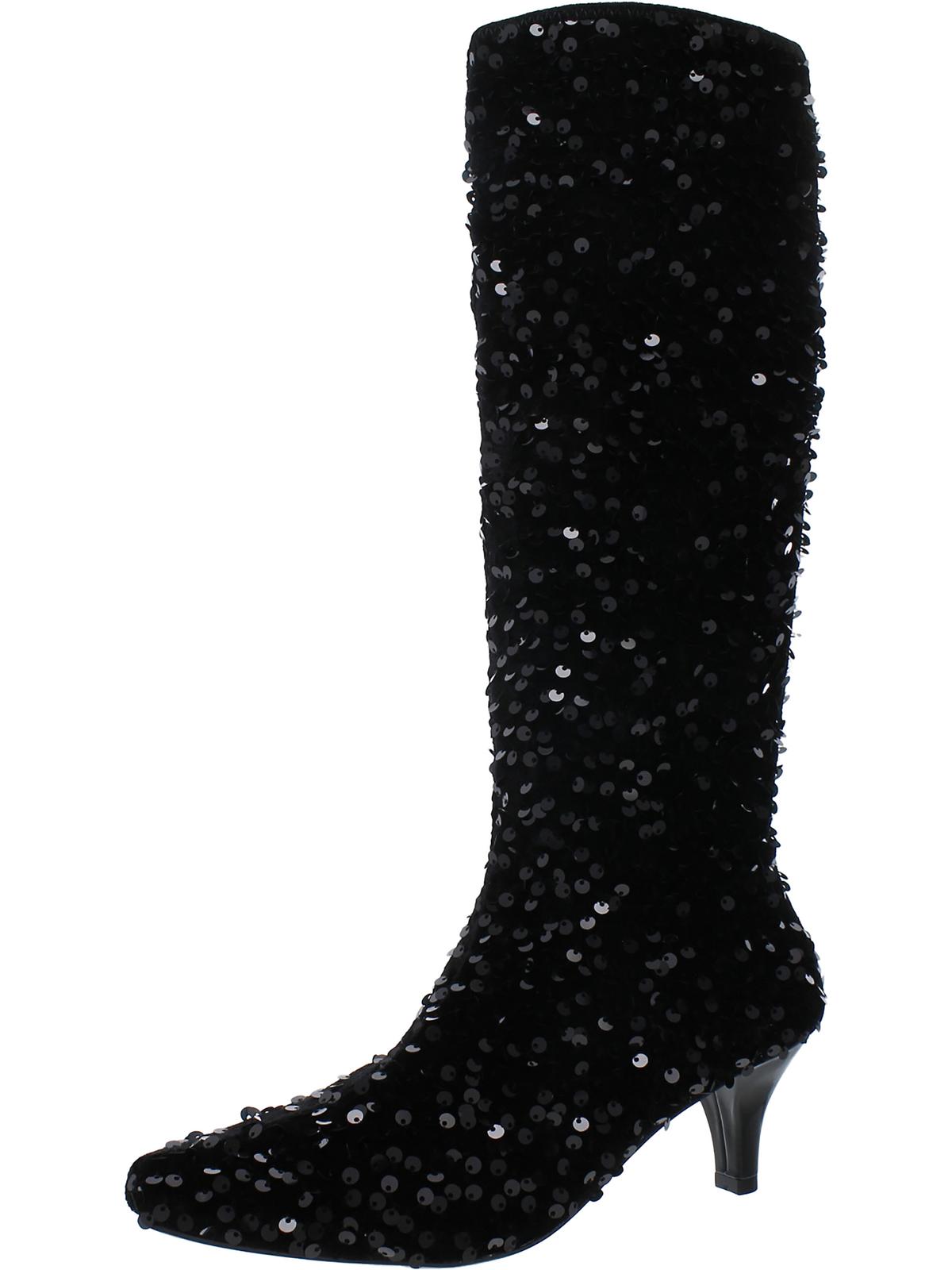 Shop Impo Namora Sequin Womens Square Toe Zipper Knee-high Boots In Black