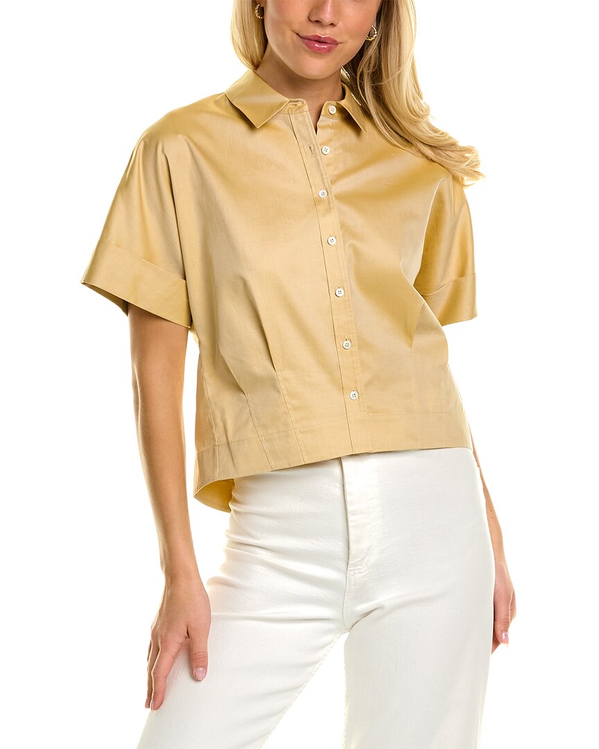 Theory Cropped Button-down Top In Yellow